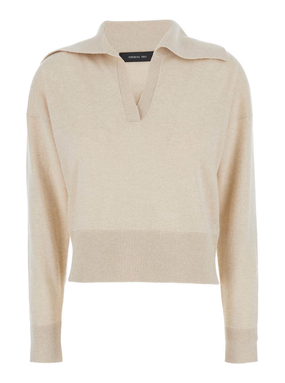 Beige Sweater With Sailor Collar In Wool Blend Woman