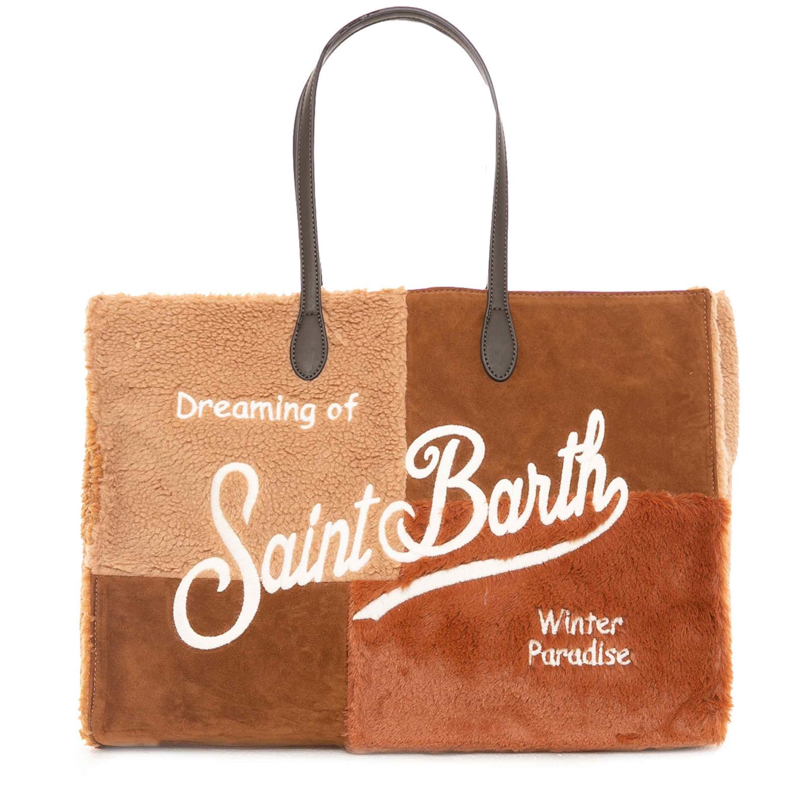 Mc2 Saint Barth White Sherpa Fabric Bag In Brown