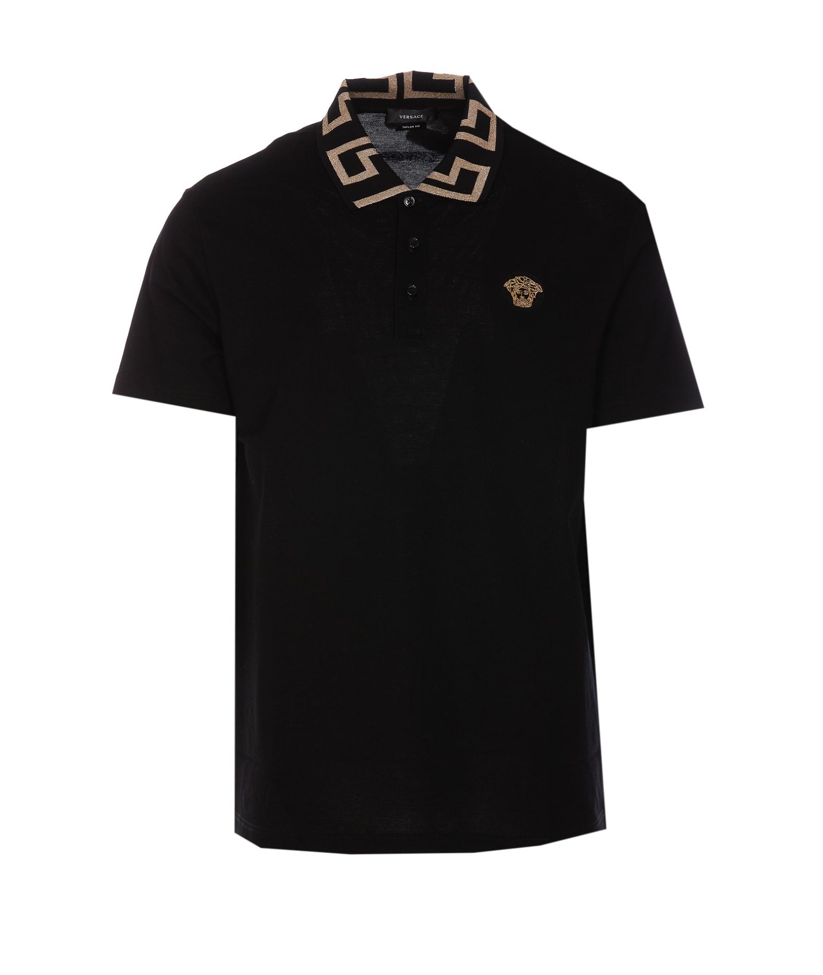 Shop Versace Greca Polo In Black