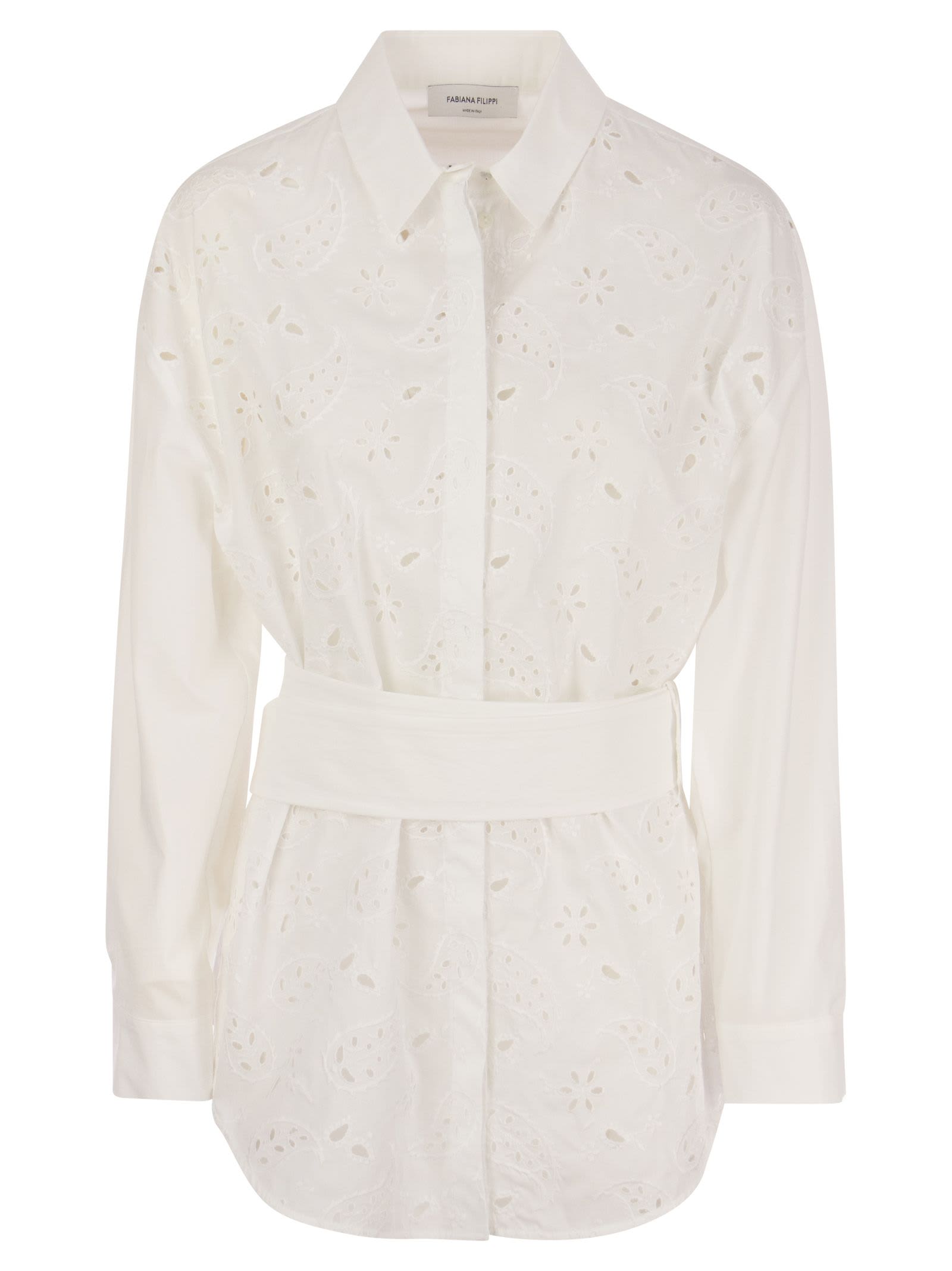 Fabiana Filippi Shirt With Embroidery And Belt In White