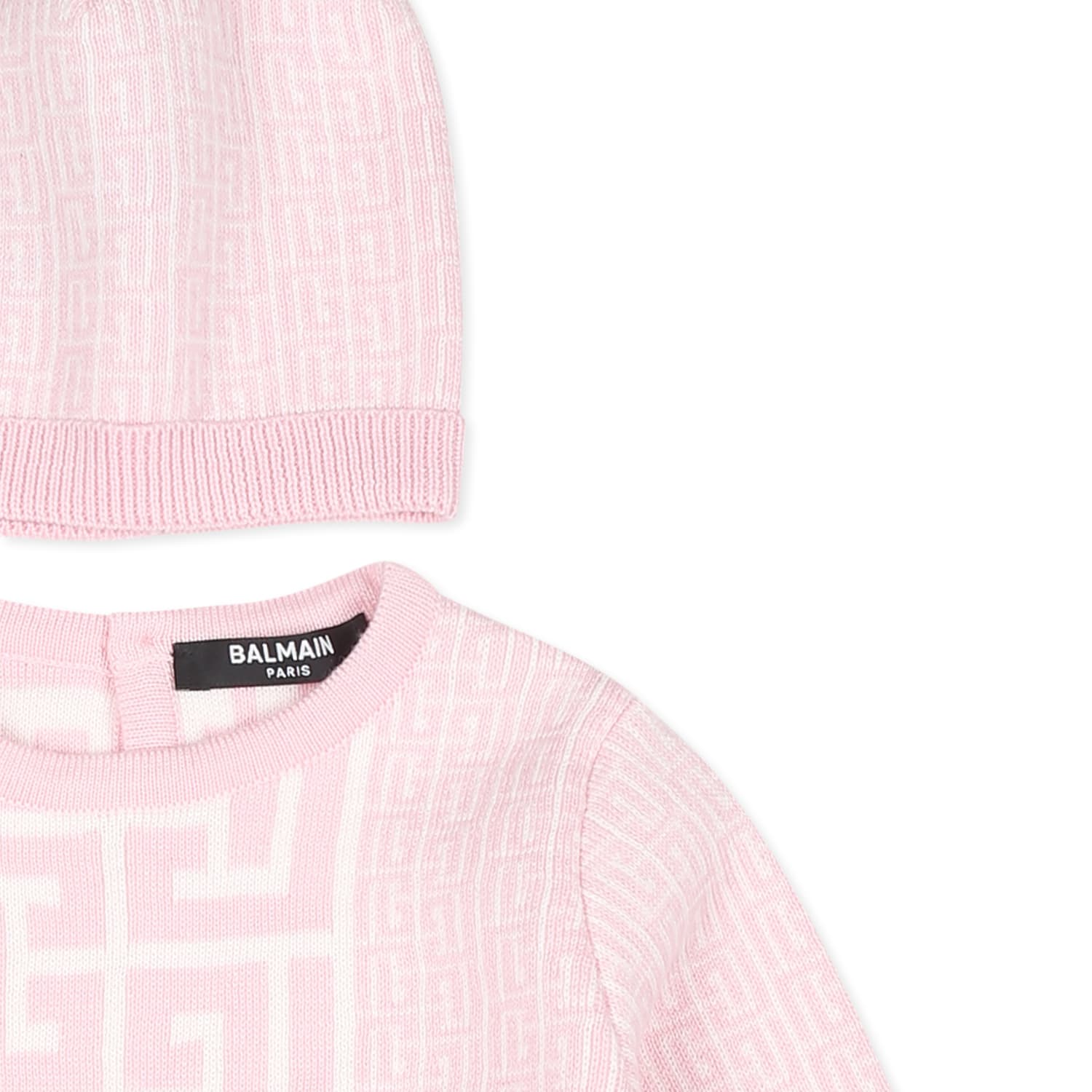 Balmain Pink Babygrow Set For Baby Girl With Geometric Pattern In Pink