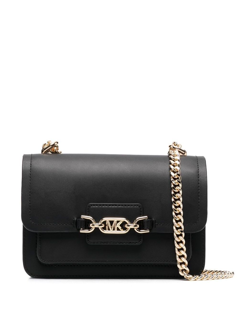 heather Black Shoulder Bag With Mk Logo In Smooth Leather Woman