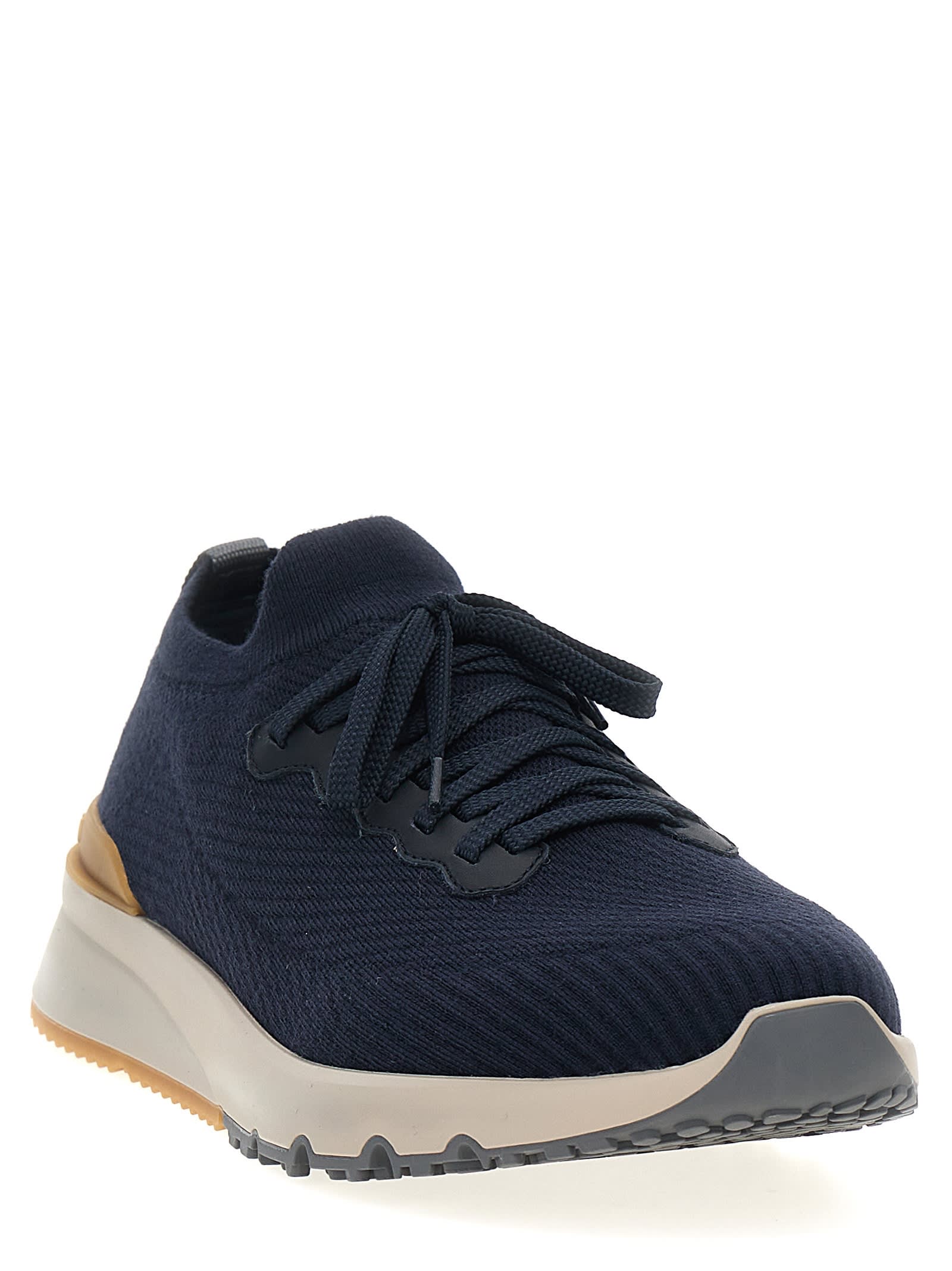 Shop Brunello Cucinelli Knitted Sneakers In Blue