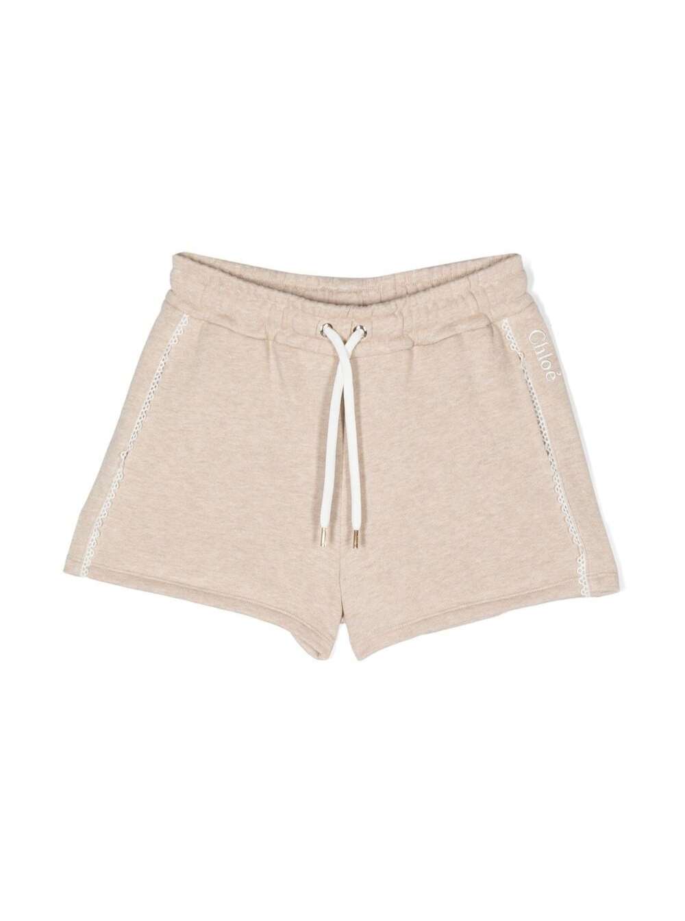 Shop Chloé Shorts With Embroidered Logo In Cotton Girl In Beige