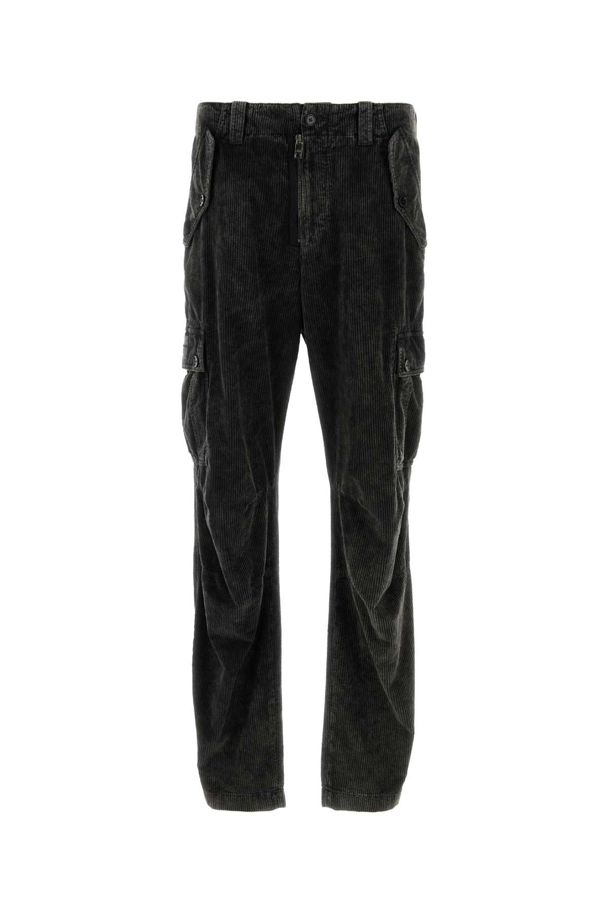 Shop Dolce & Gabbana Charcoal Stretch Corduroy Cargo Pant In Nero