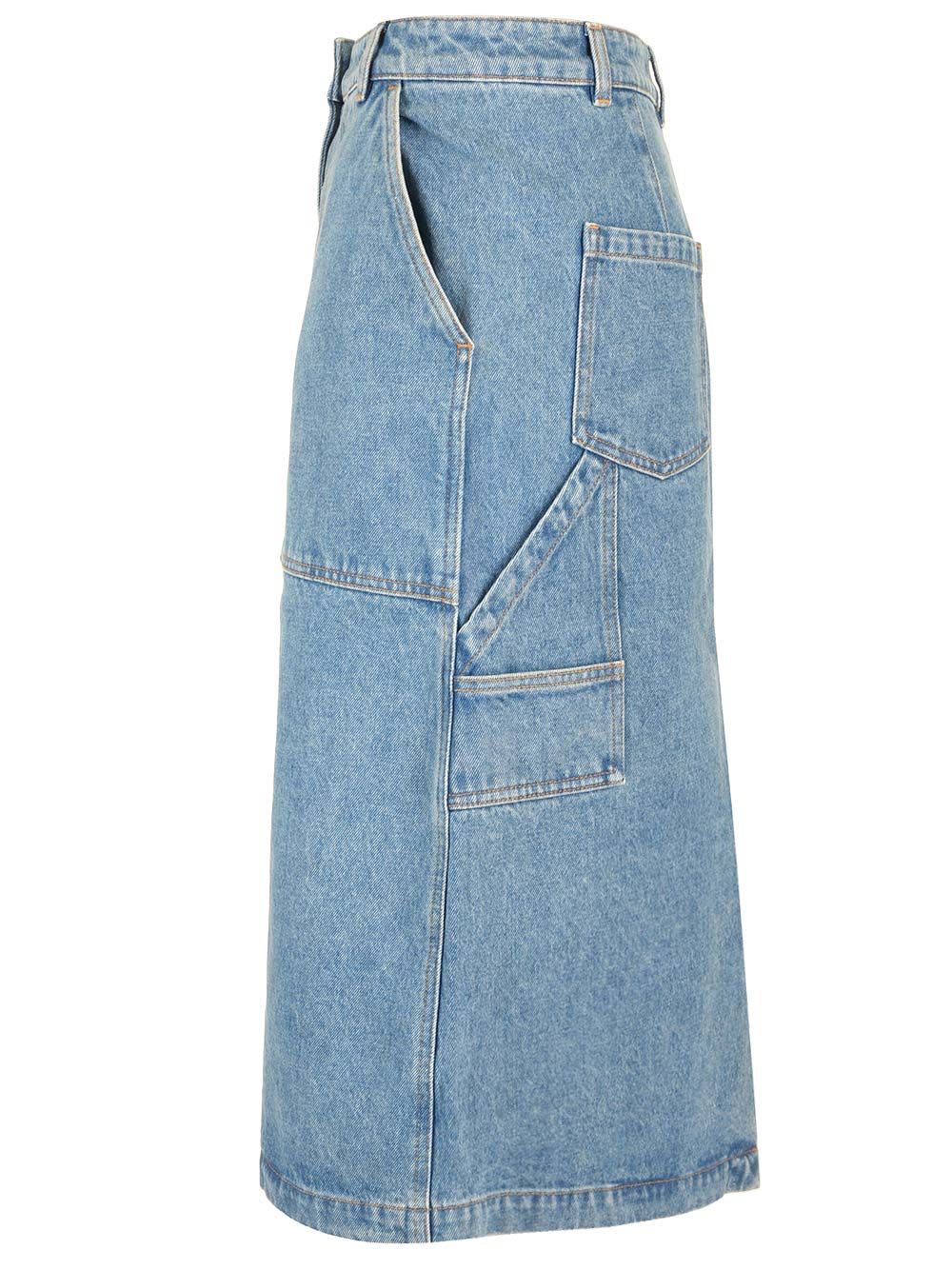 Shop Maison Kitsuné Denim Midi Skirt In Blue