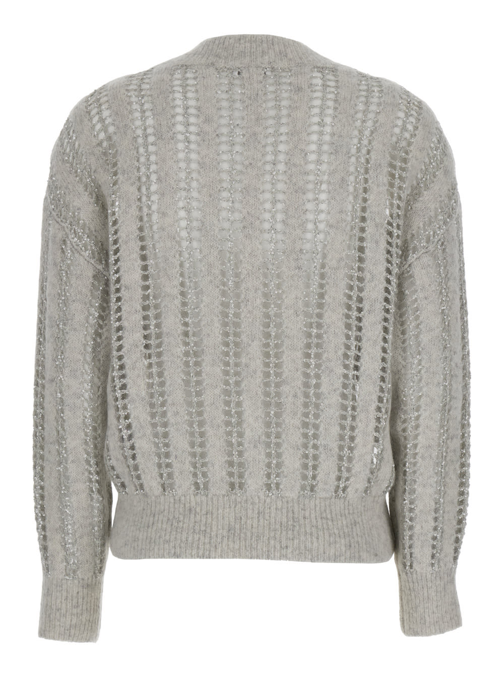 Shop Brunello Cucinelli Grey V Neckl Cardigan With Micro Sequins In Dazzling Striped Net Woman