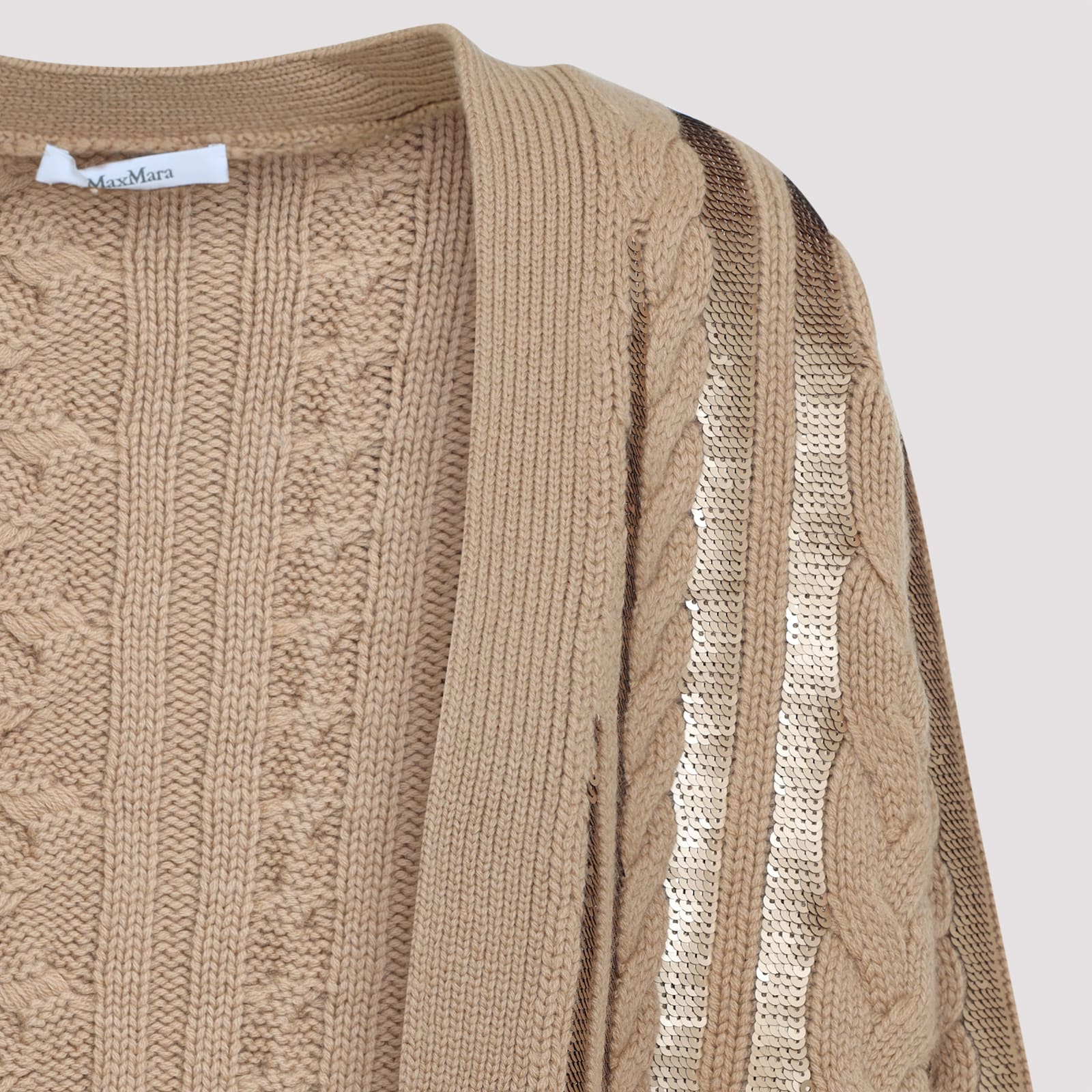 Max Mara Mirco Cable Knit Sequined Cardigan In Cammello