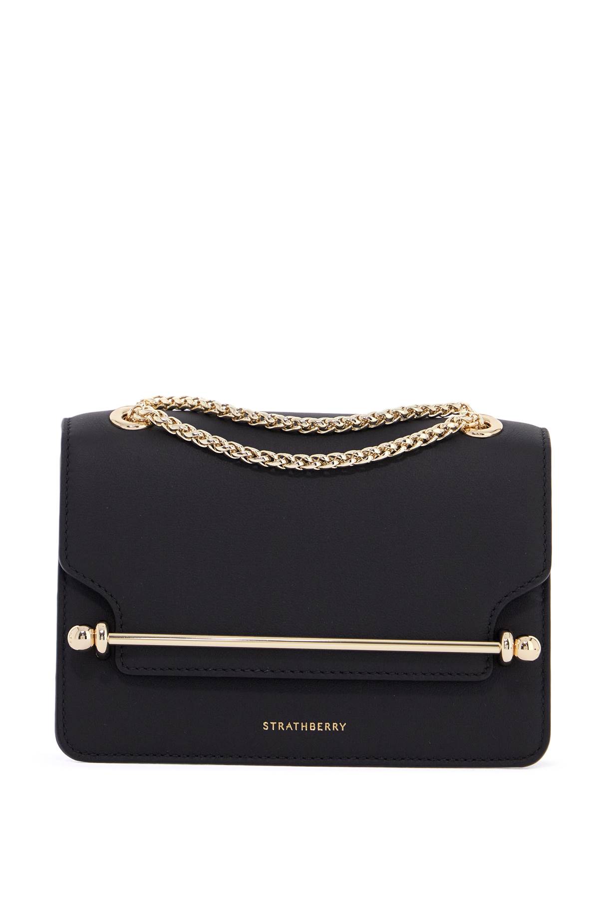 Black East/west Mini Calfskin Bag With Gold Chain