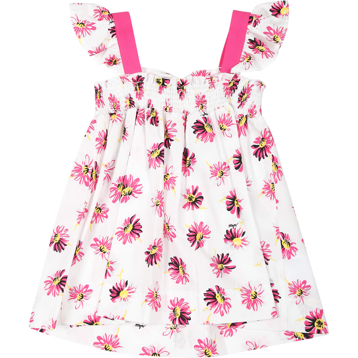 Shop Msgm White Dress For Baby Girl With Flowers Print