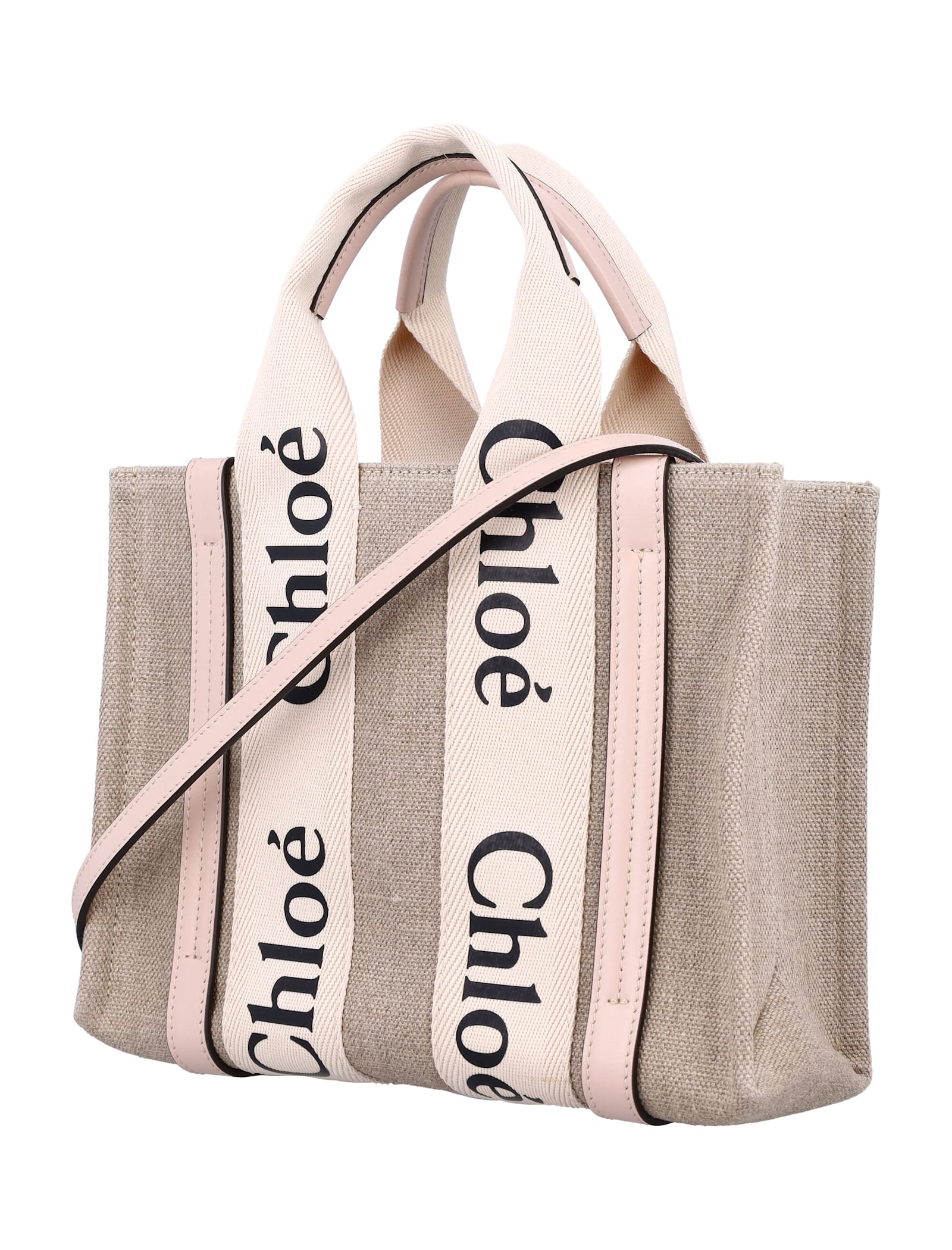 Shop Chloé Linen Woody Medium Tote Bag In Cement Pink