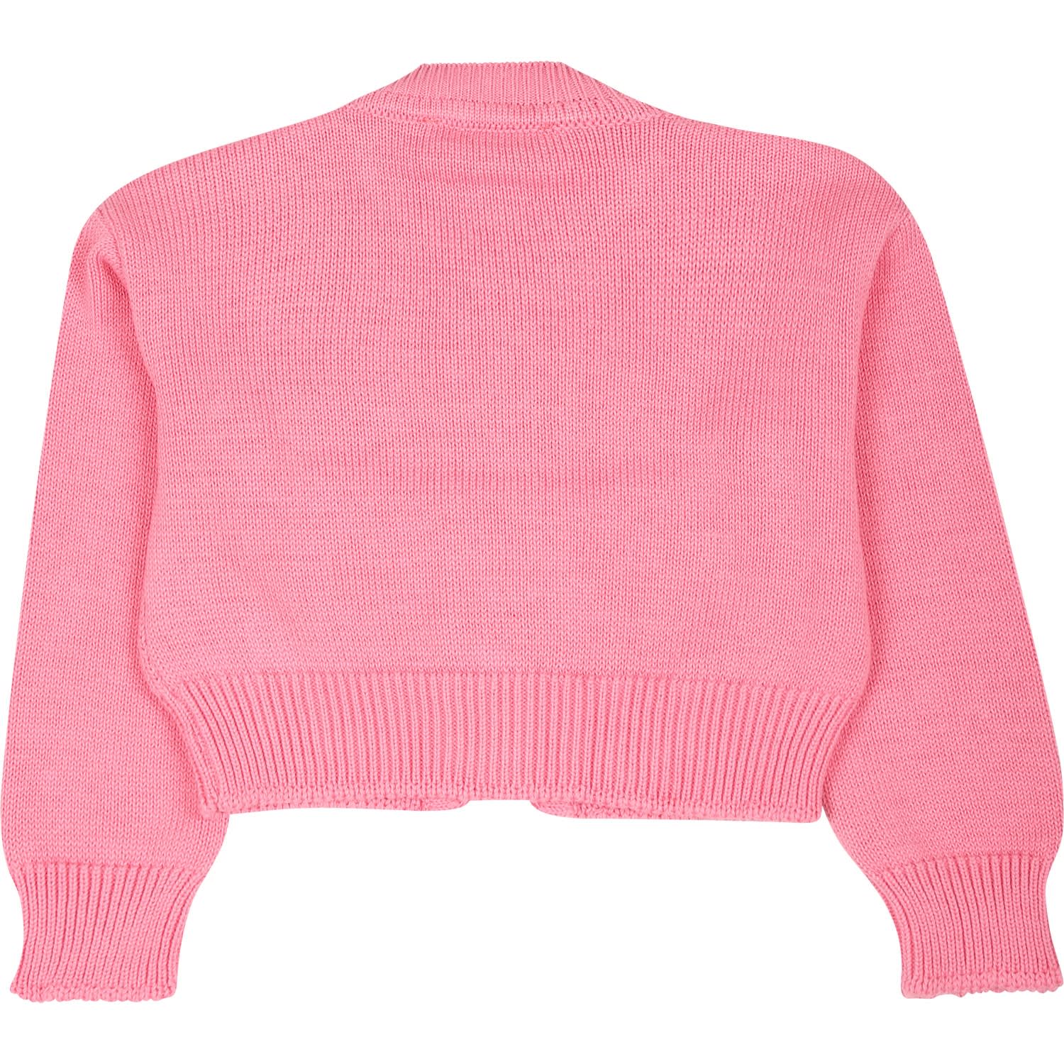 Shop Msgm Pink Cardigan For Baby Girl With Cherry