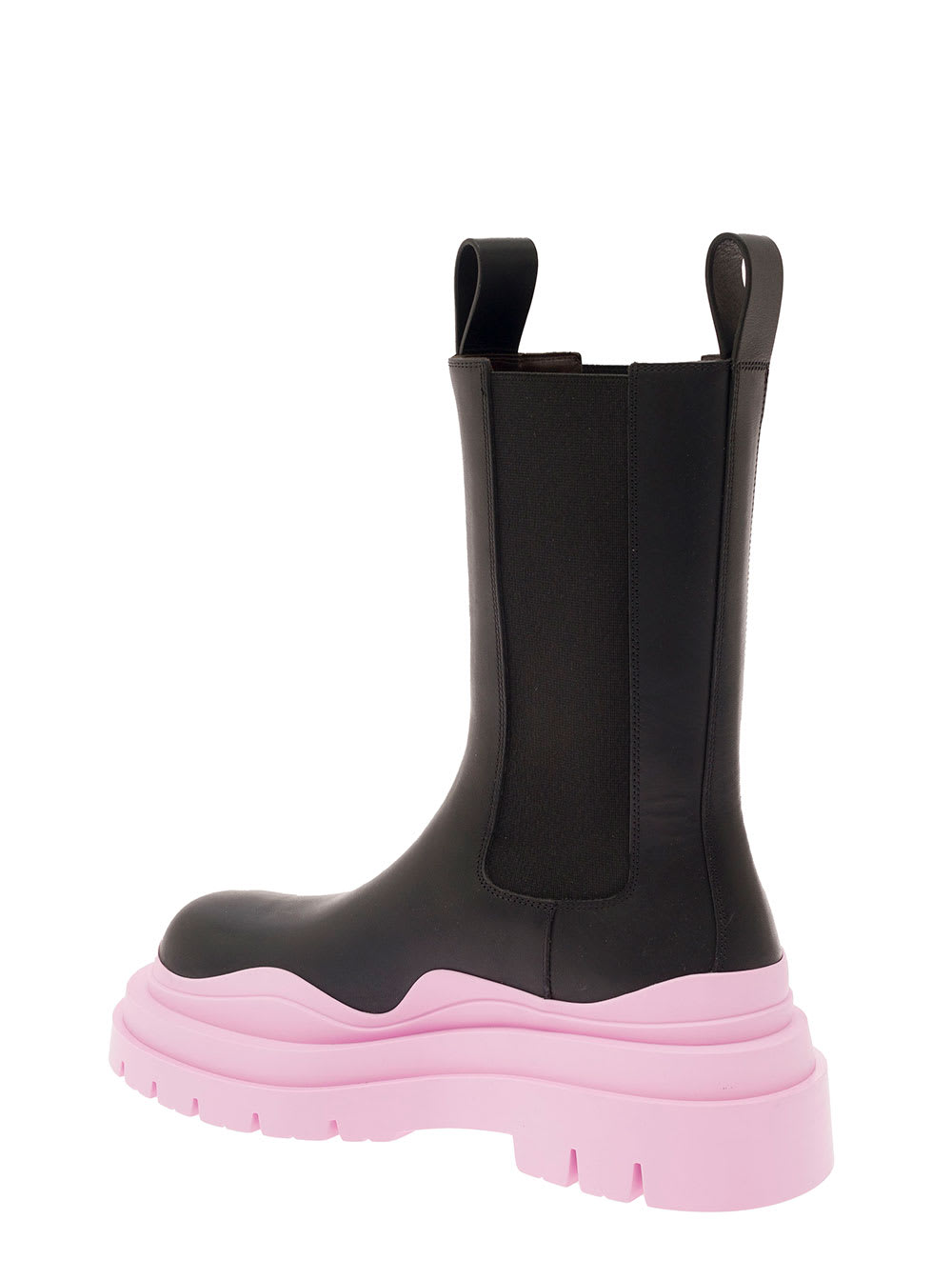 Shop Bottega Veneta Chelsea Tire Black Boots With Pink Rubber Sole In Leather Woman
