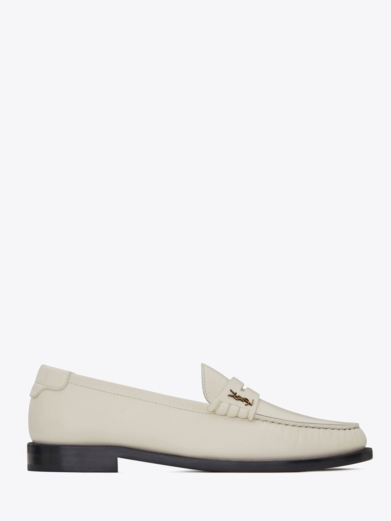 Saint Laurent Monogram Leather Loafers In Bianco