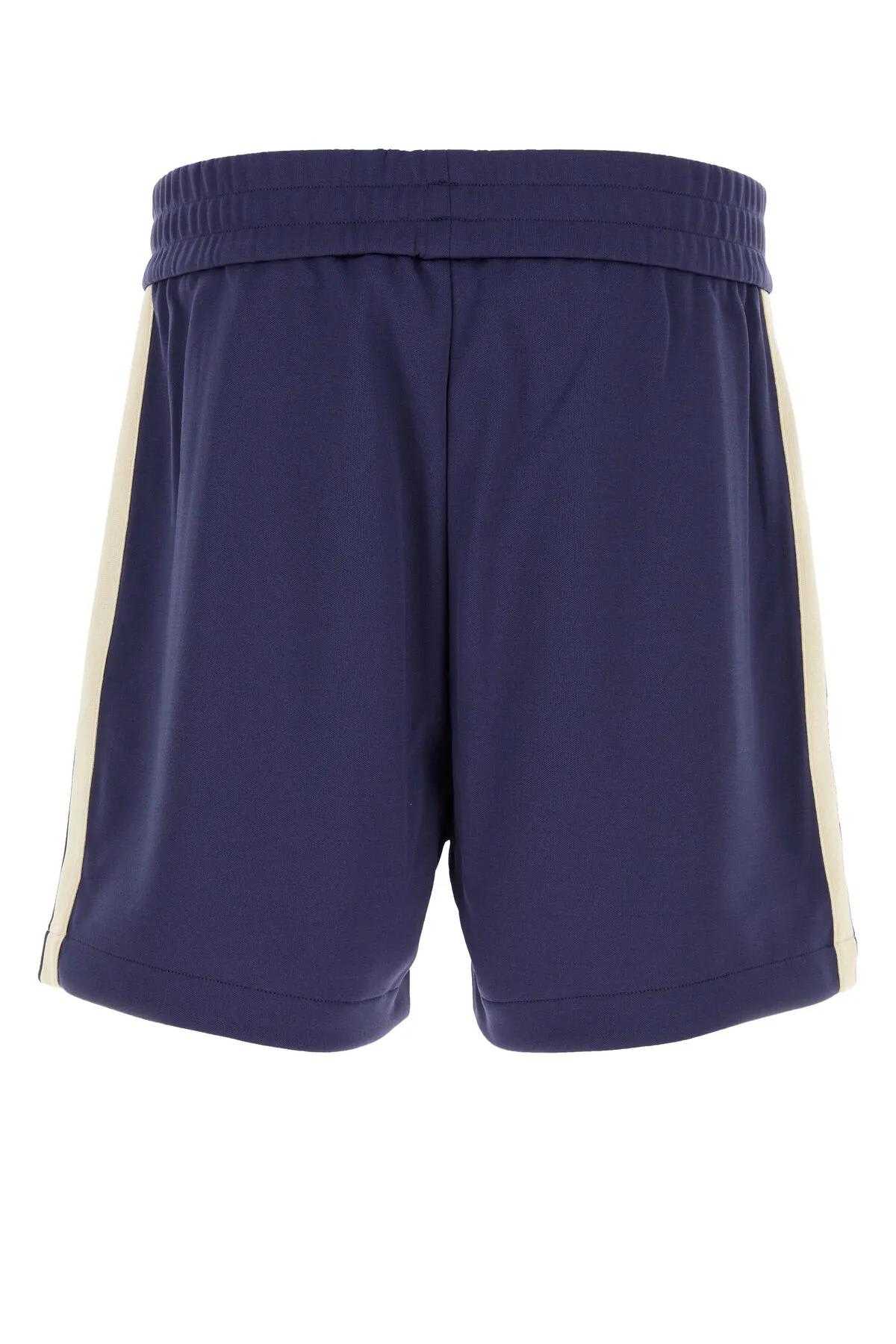 Shop Palm Angels Blue Polyester Bermuda Shorts In Navy Blue Off White