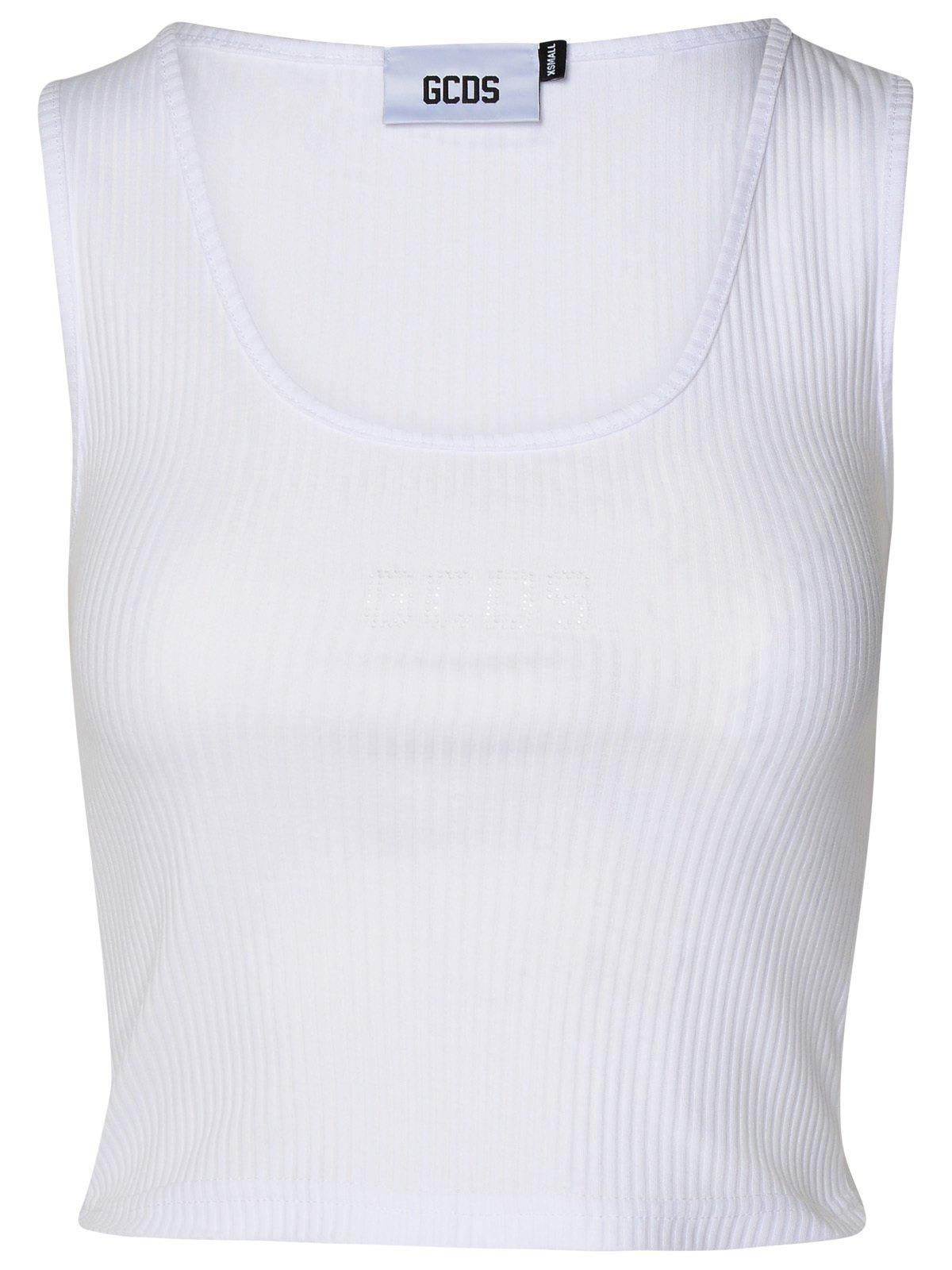Shop Gcds U-neck Logo Embellished Sleeveless Ribbed Top In Bianco Ottico