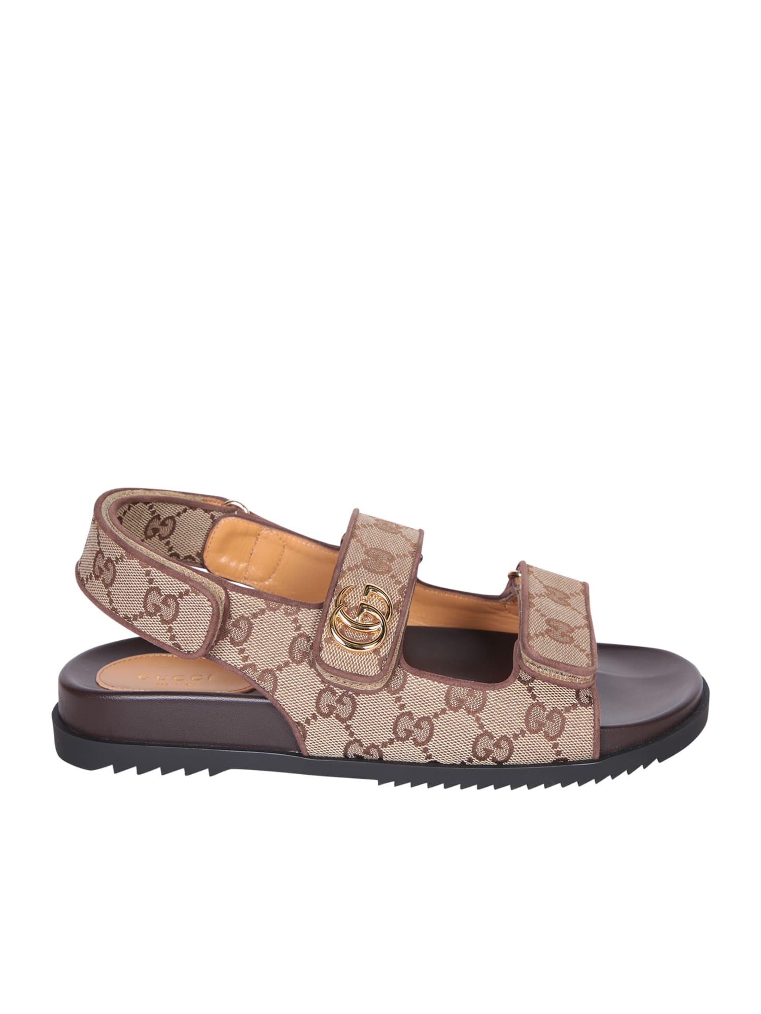 Shop Gucci Gg All-over Double-buckle Beige Sandals