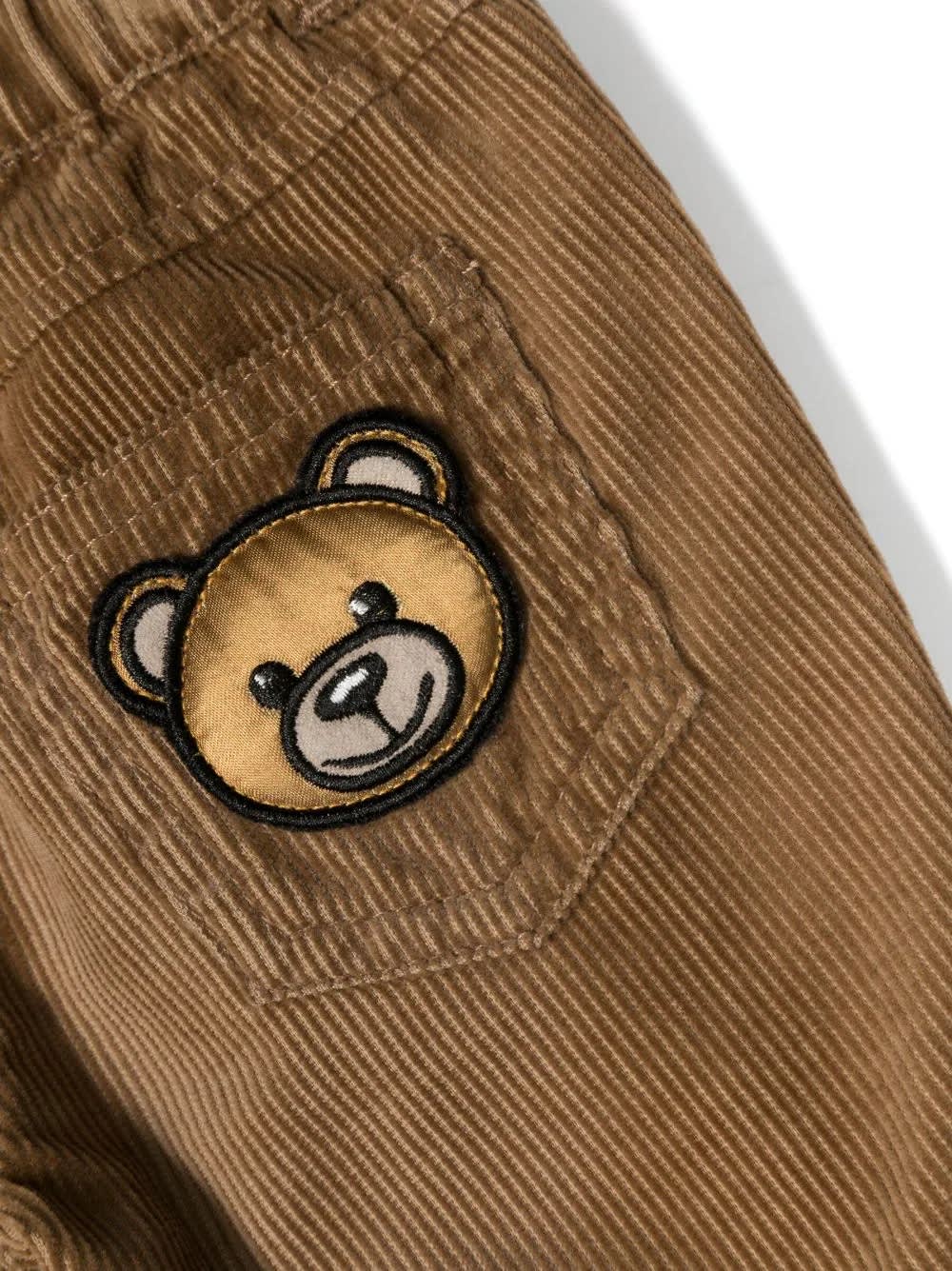 Shop Moschino Brown Corduroy Trousers With Teddy Patch