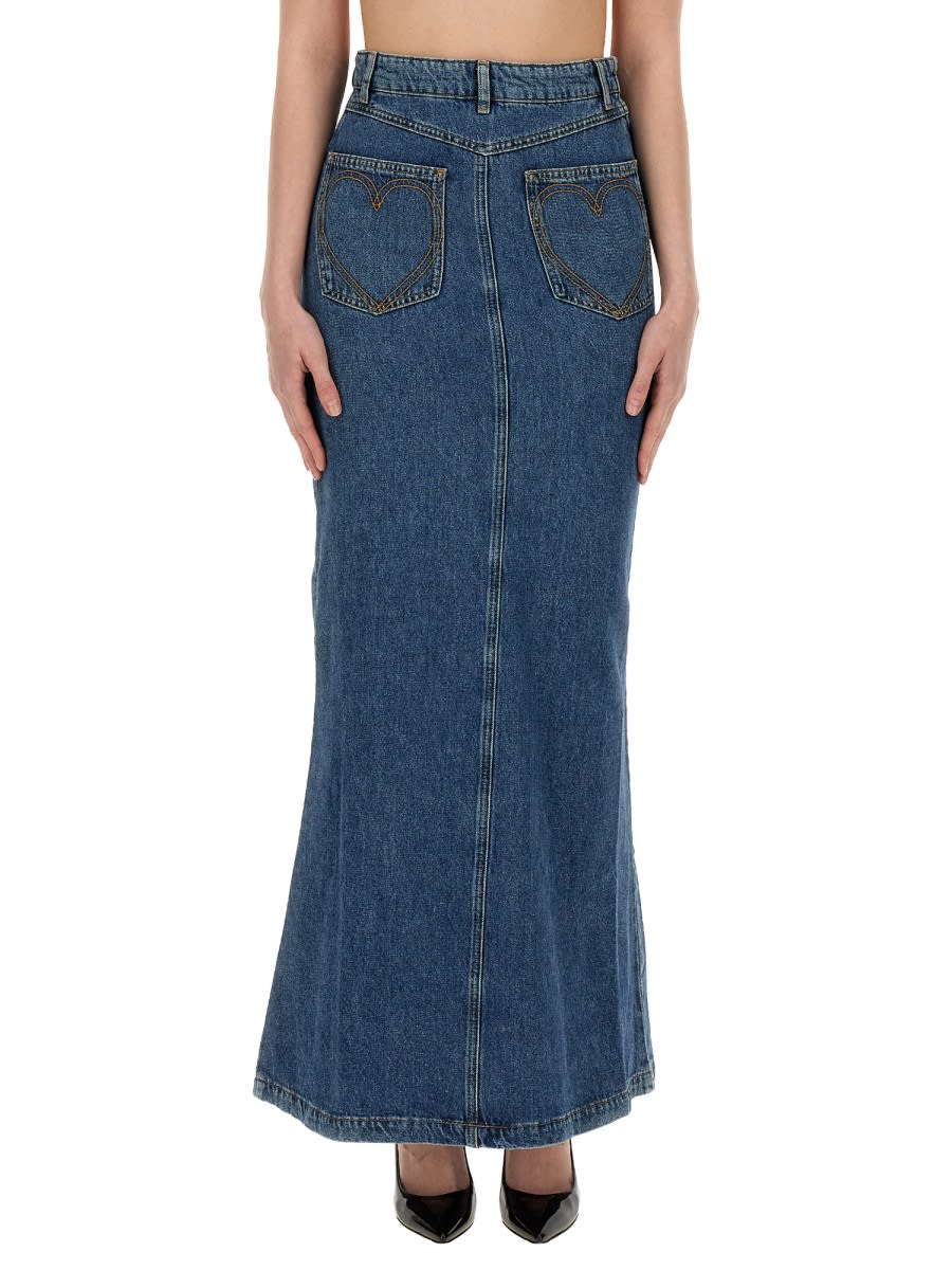 Shop M05ch1n0 Jeans Long Skirt In Blue