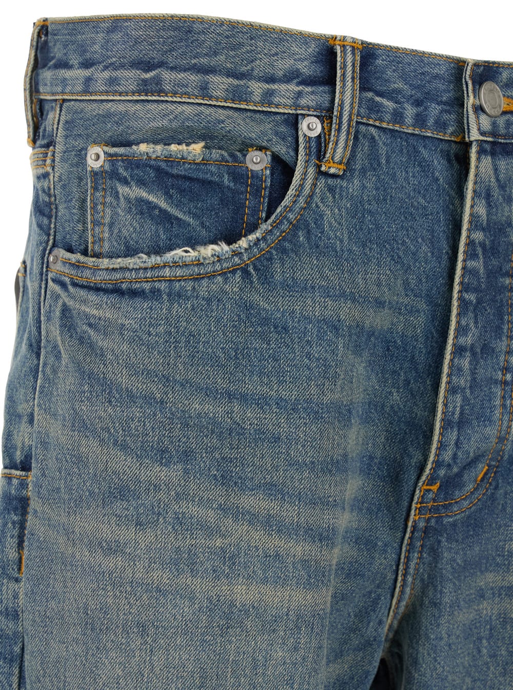 Purple Brand 'hadley Vintage' Blue Jeans With Ripped Detail On The Front And Logo Patch On The Rear In Blu