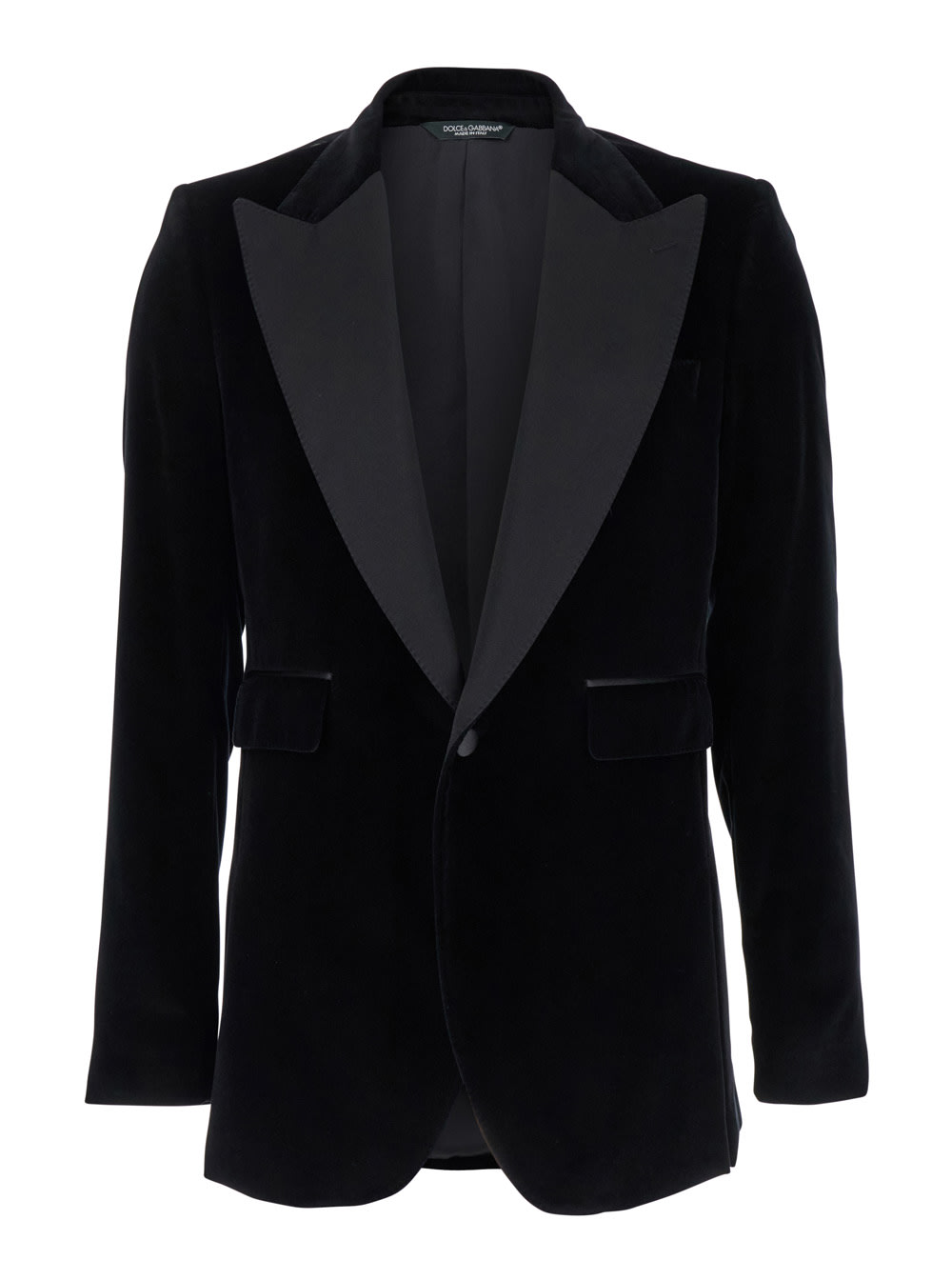 Shop Dolce & Gabbana Black Single-breasted Jacket With Peak Revers In Velvet Man