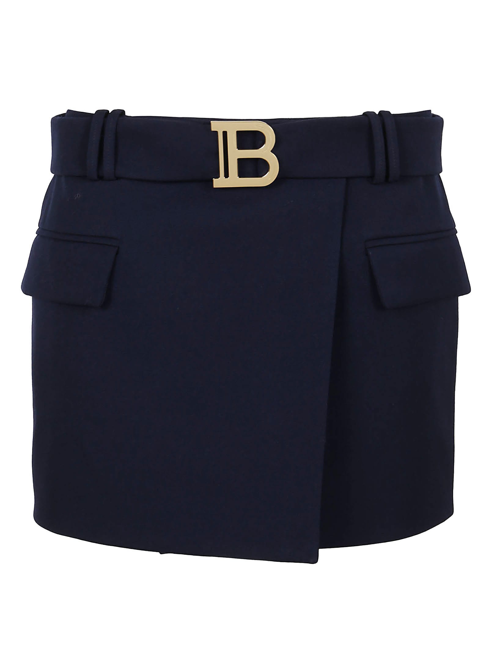 Balmain Short Belted Grain De Poudre Skirt