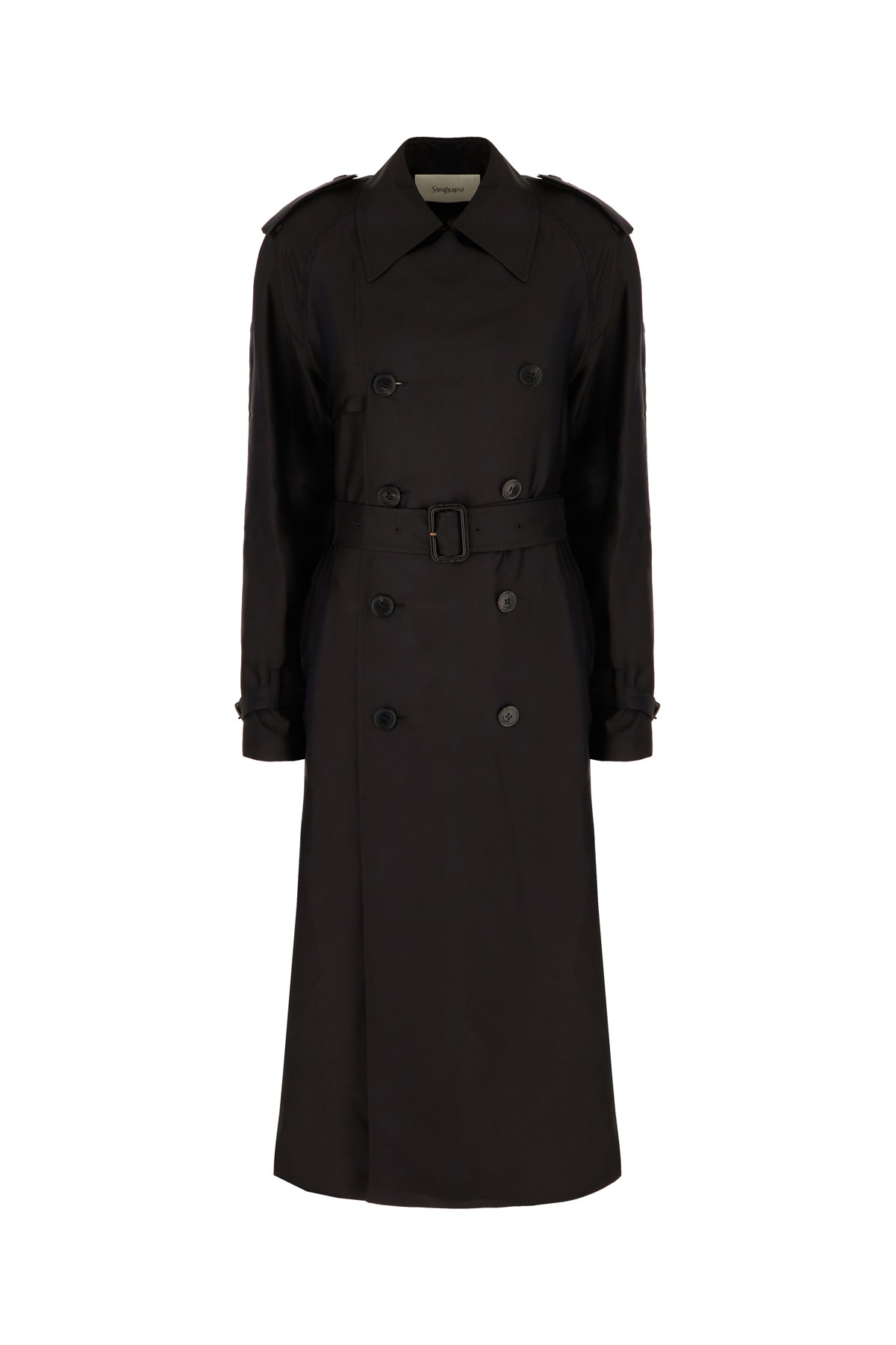 Saint Laurent Black Silk Trench In Noir