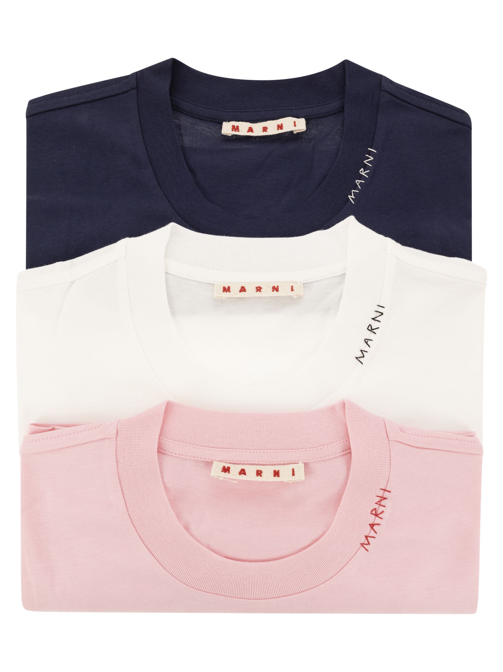 Shop Marni Set Of 3 Cotton T-shirts In Pink/white/blue