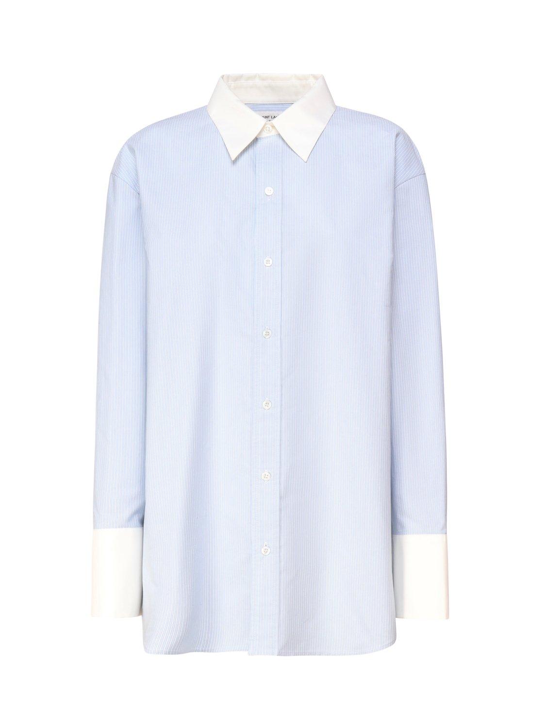 Shop Saint Laurent Winchester Boyfriend Shirt In Bleu Blanc