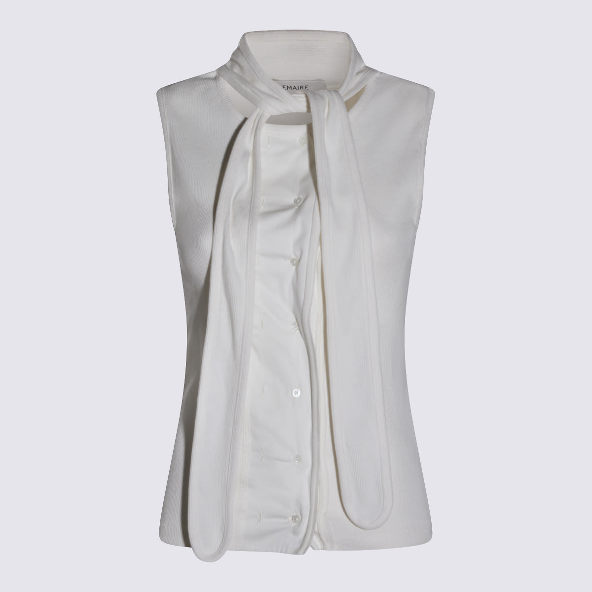 Lemaire Tie-neck Ribbed Stretch-cotton And Linen-blend Jersey Top In White