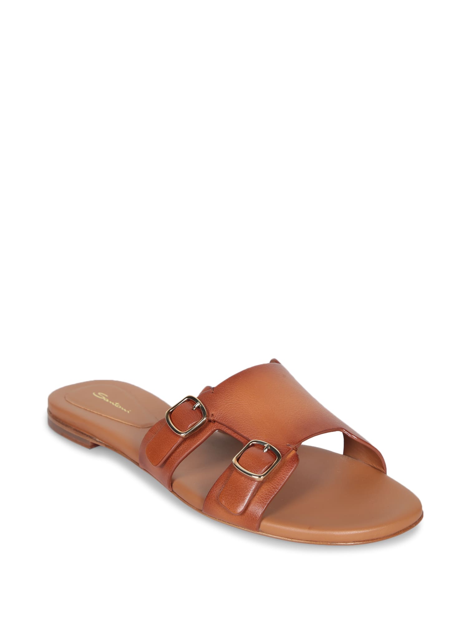 SANTONI BROWN SLIDE BUCKLES SANDALS