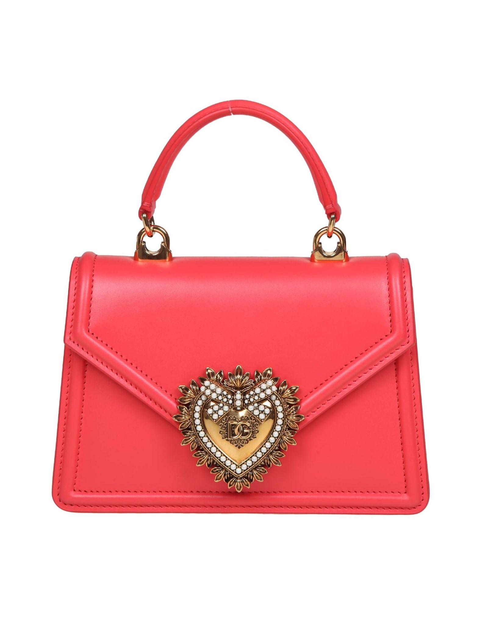 Shop Dolce & Gabbana Small Devotion Handbag In Coral Leather