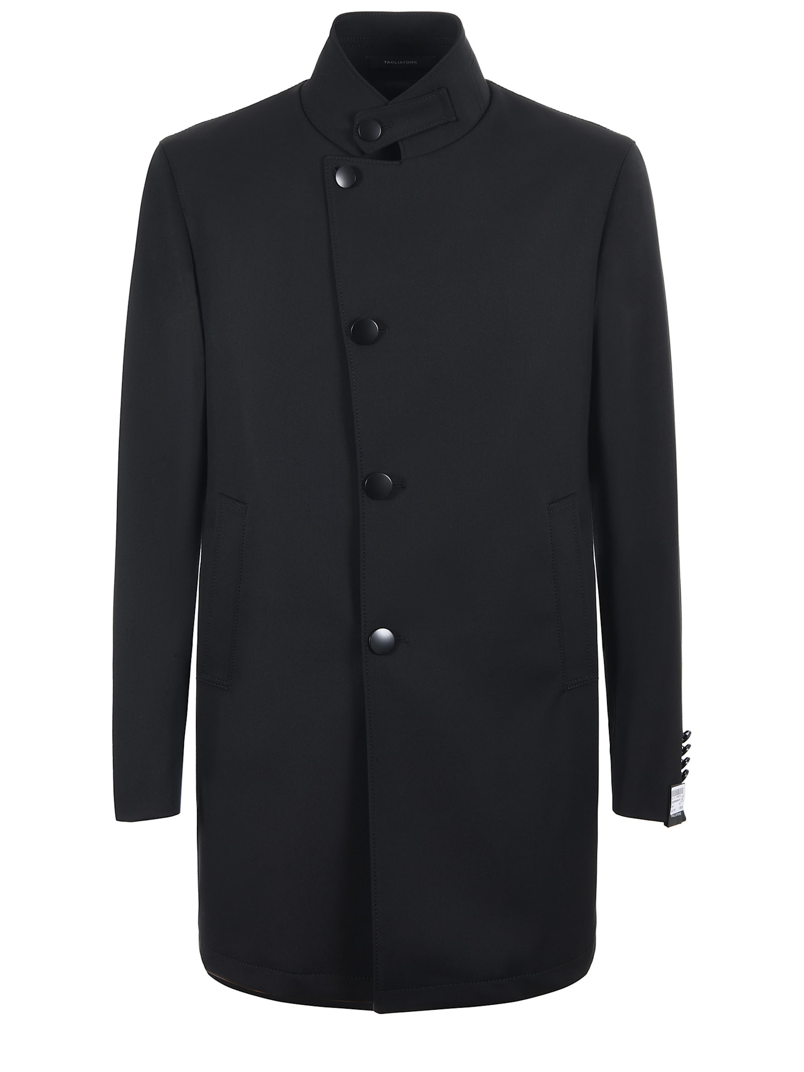 Shop Tagliatore Coat Stretch Techno-wool In Black