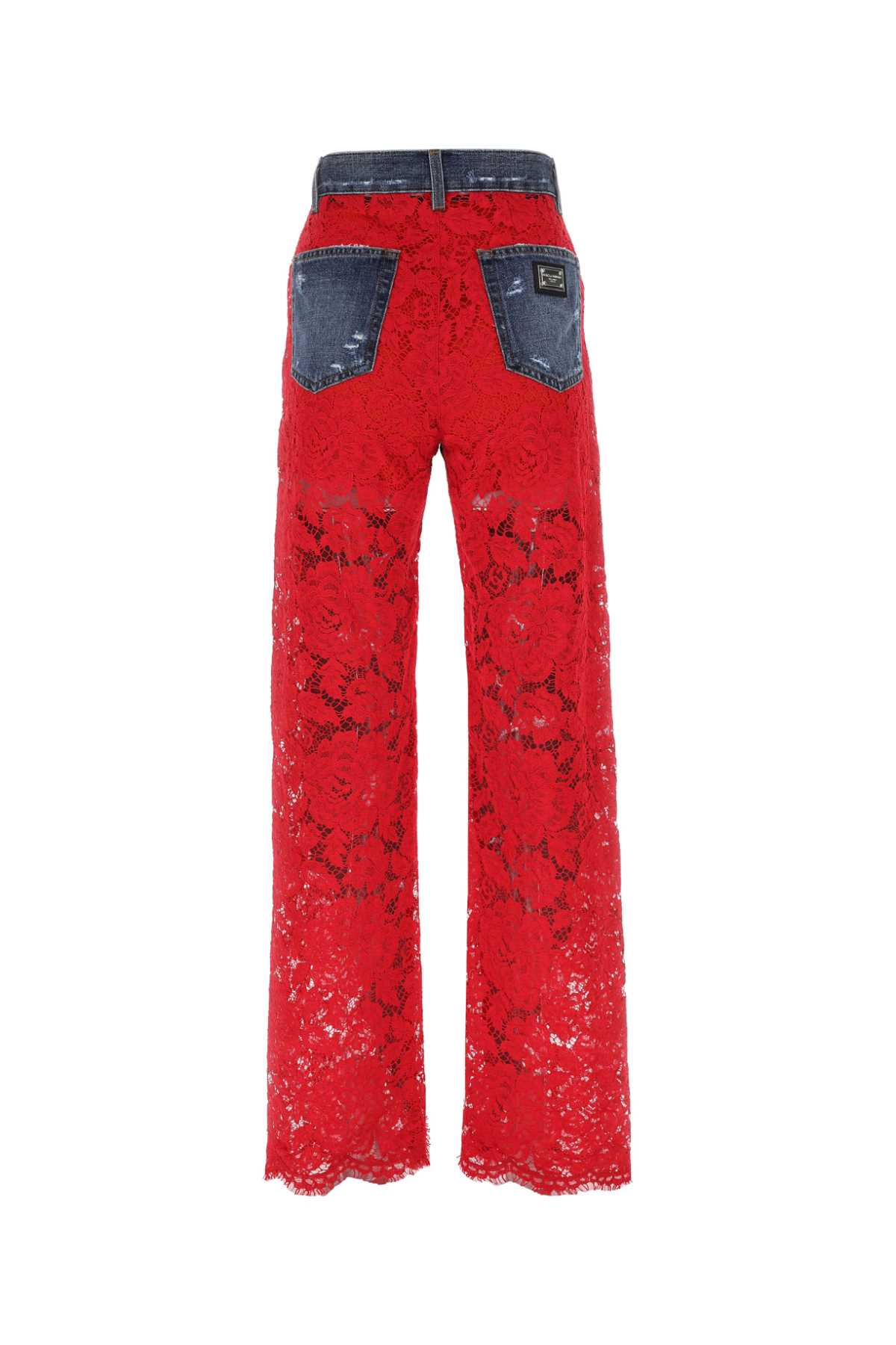 Dolce & Gabbana Two-tone Denim And Lace Jeans In Multicolor