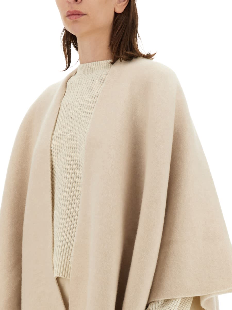 Shop Brunello Cucinelli Double Knit Wool And Cashmere Poncho In Beige