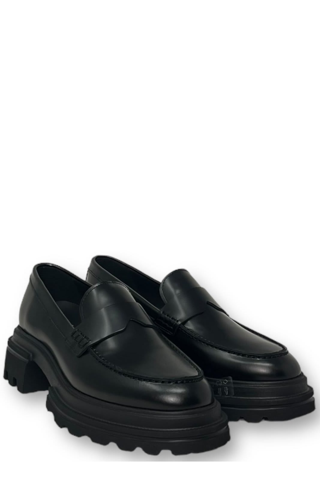 Shop Hogan Round Toe Loafers In Black