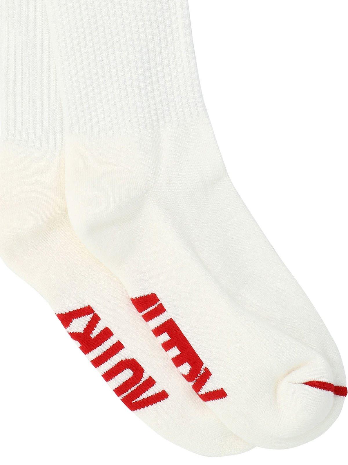 Shop Autry Logo Intarsia Socks In Bianco Rosso
