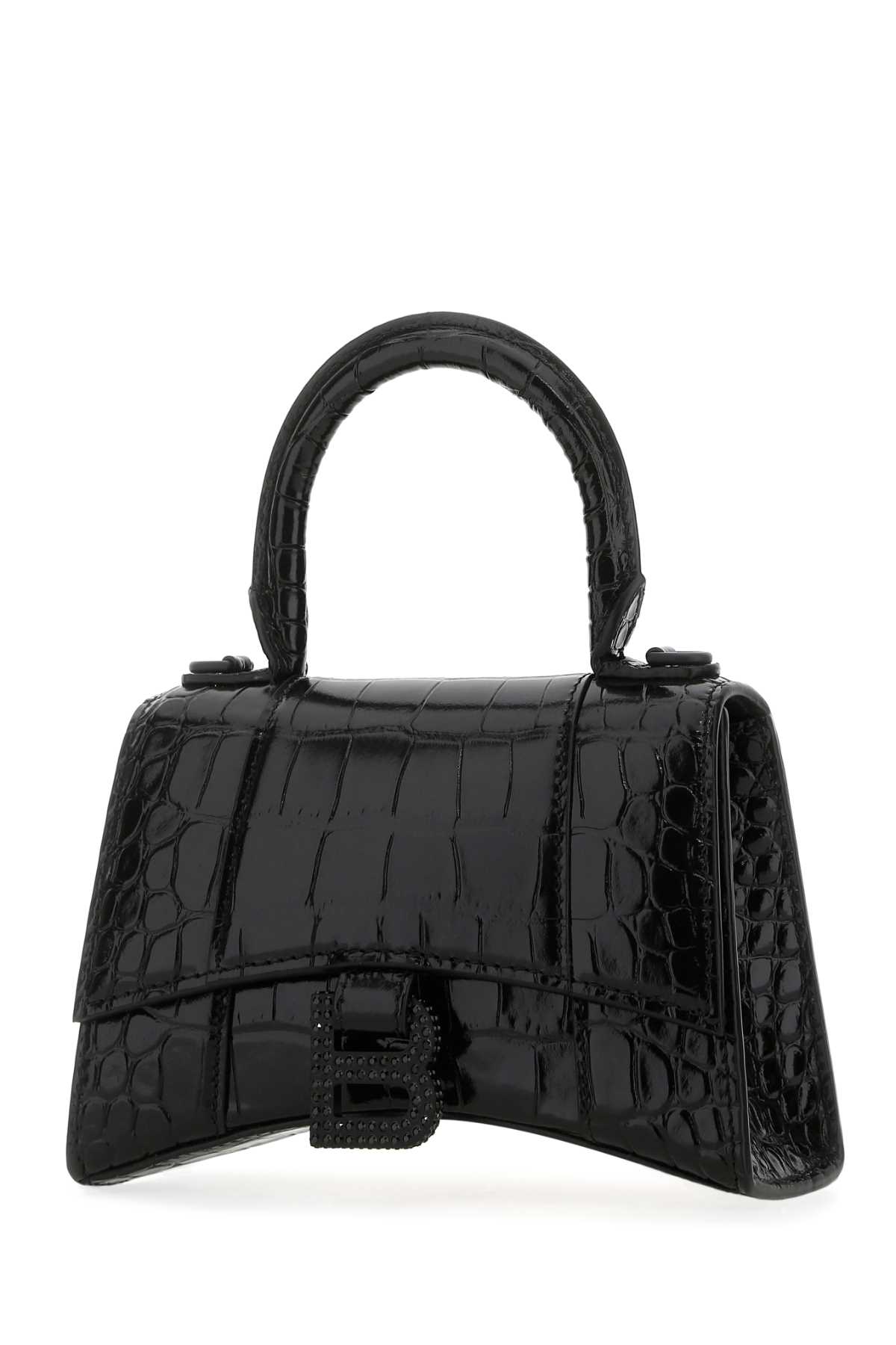 Shop Balenciaga Black Leather Xs Hourglass Handbag In 1000