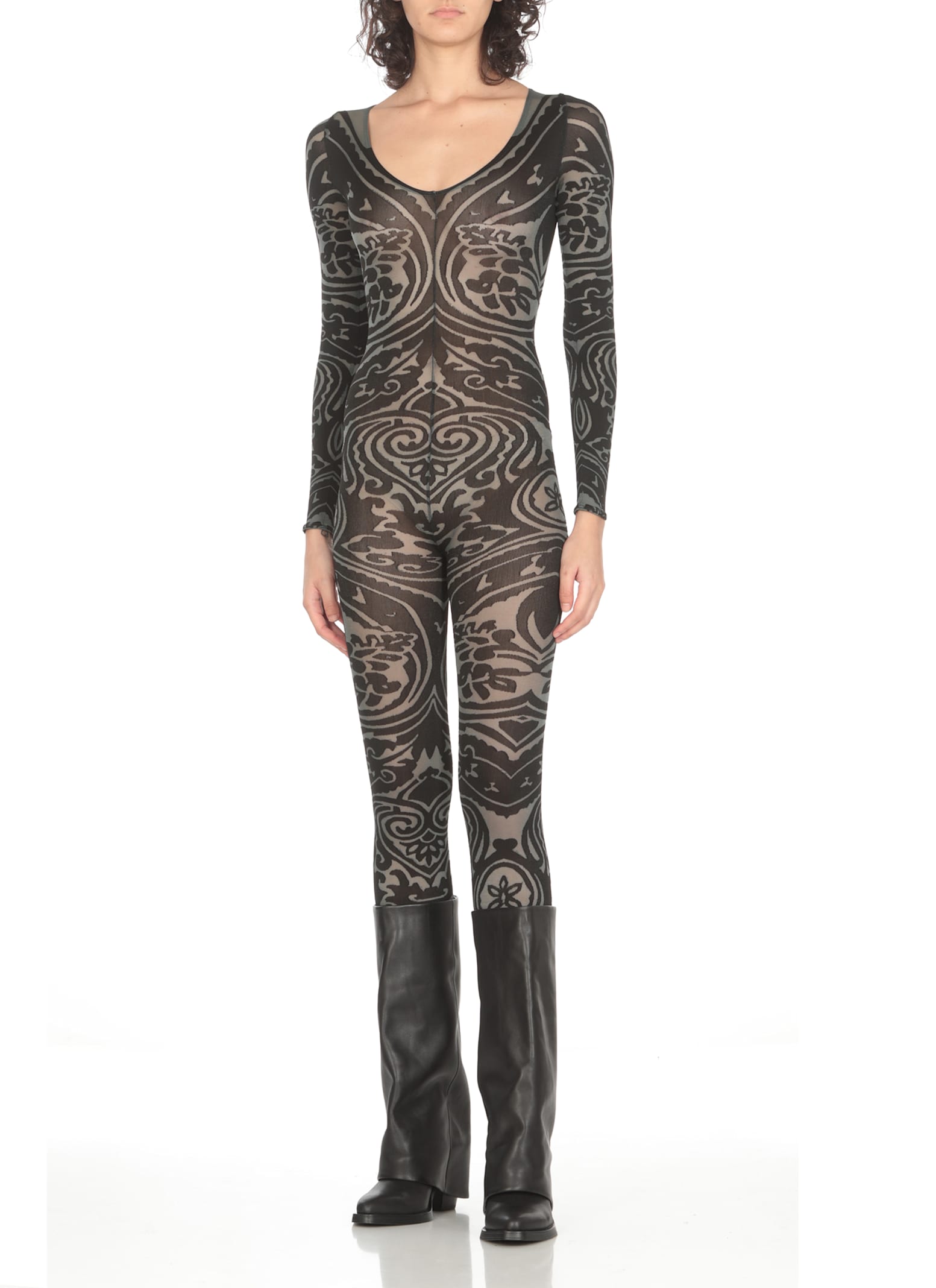 Shop Etro Paisley Tattoo Bodysuit In Brown