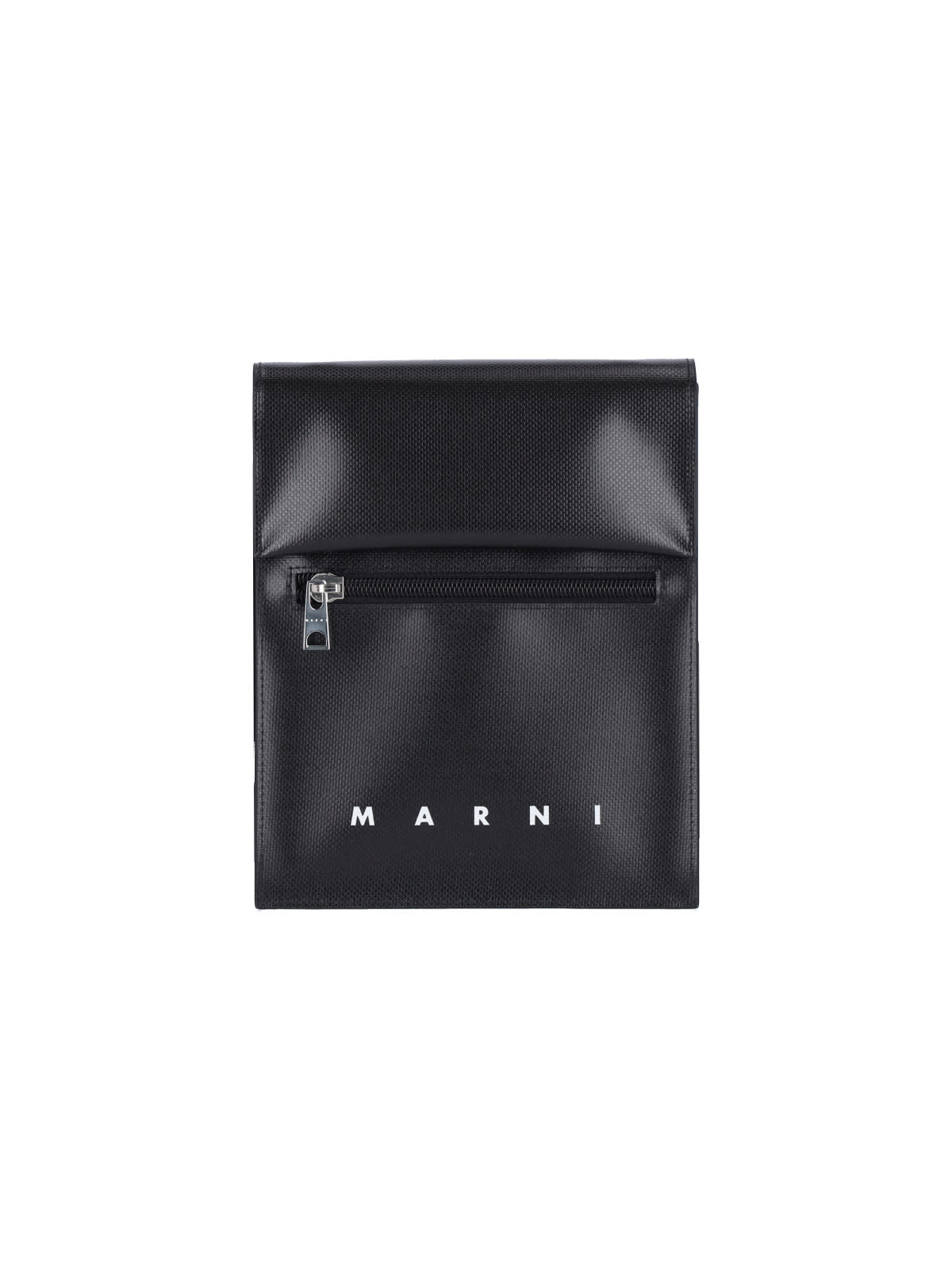 Shop Marni Logo Shoulder Bag In Black