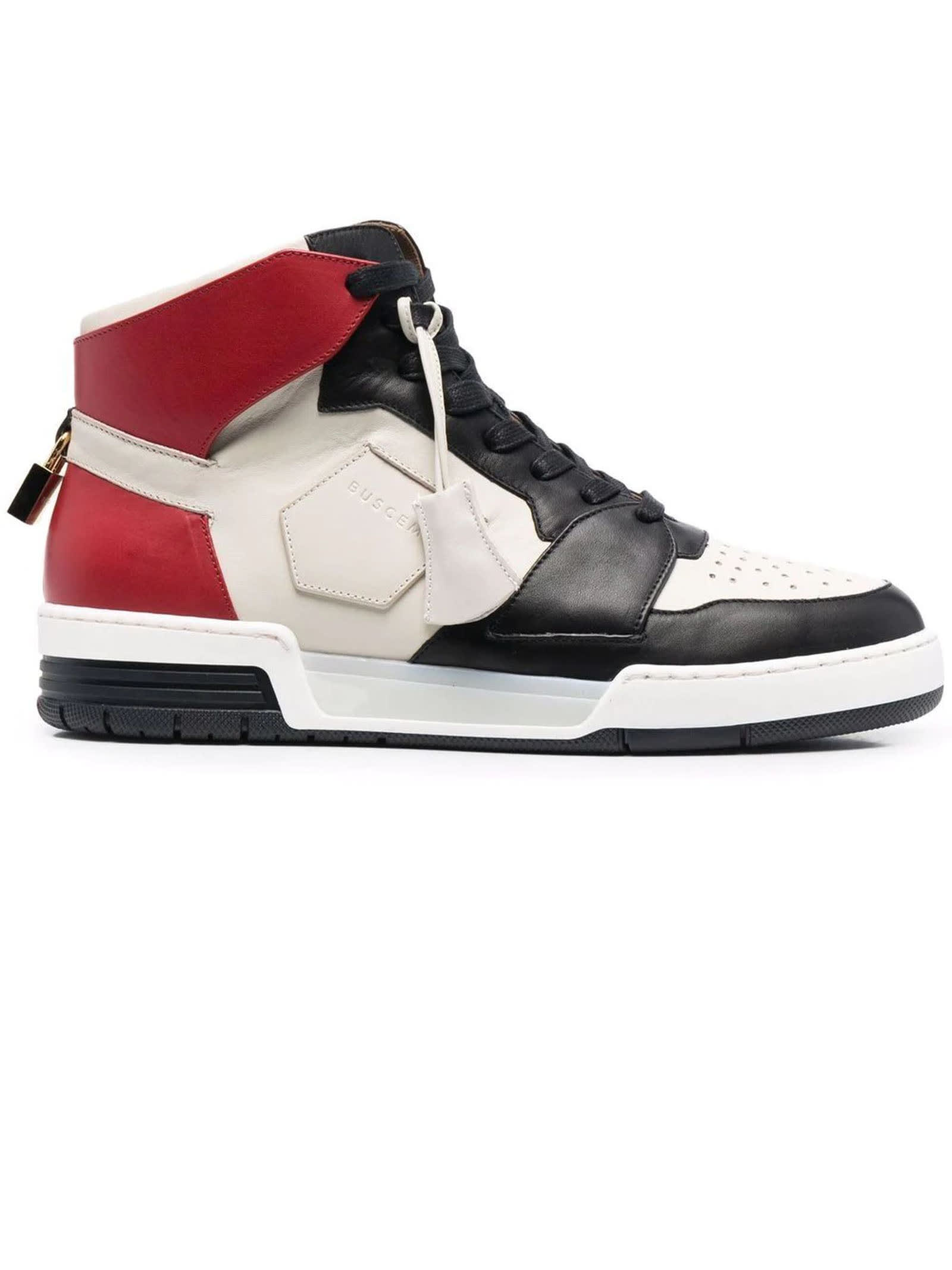 Buscemi White, Black And Red Leather Sneakers