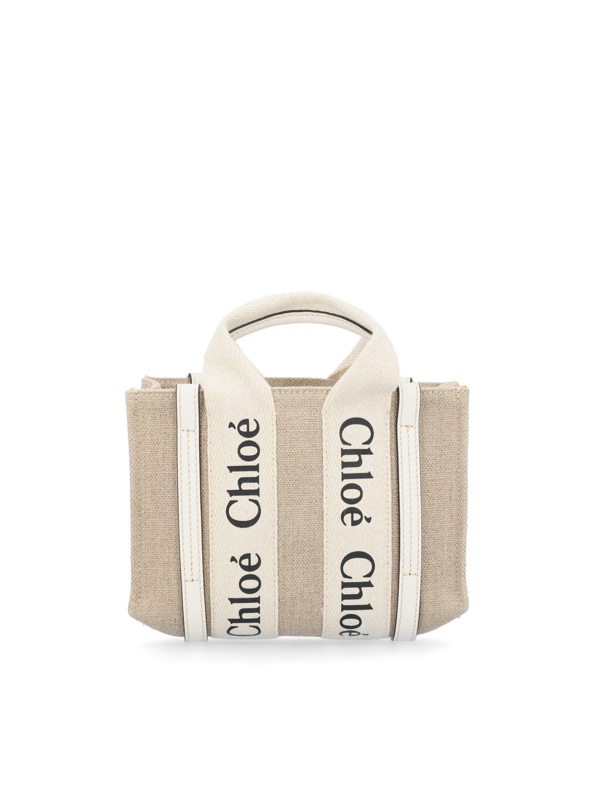 Shop Chloé Mini Woody Tote Bag In White