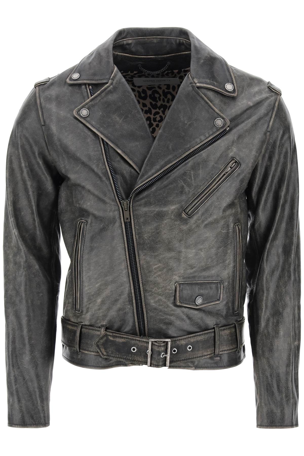 Shop Golden Goose Vintage-effect Leather Biker Jacket In Black (black)