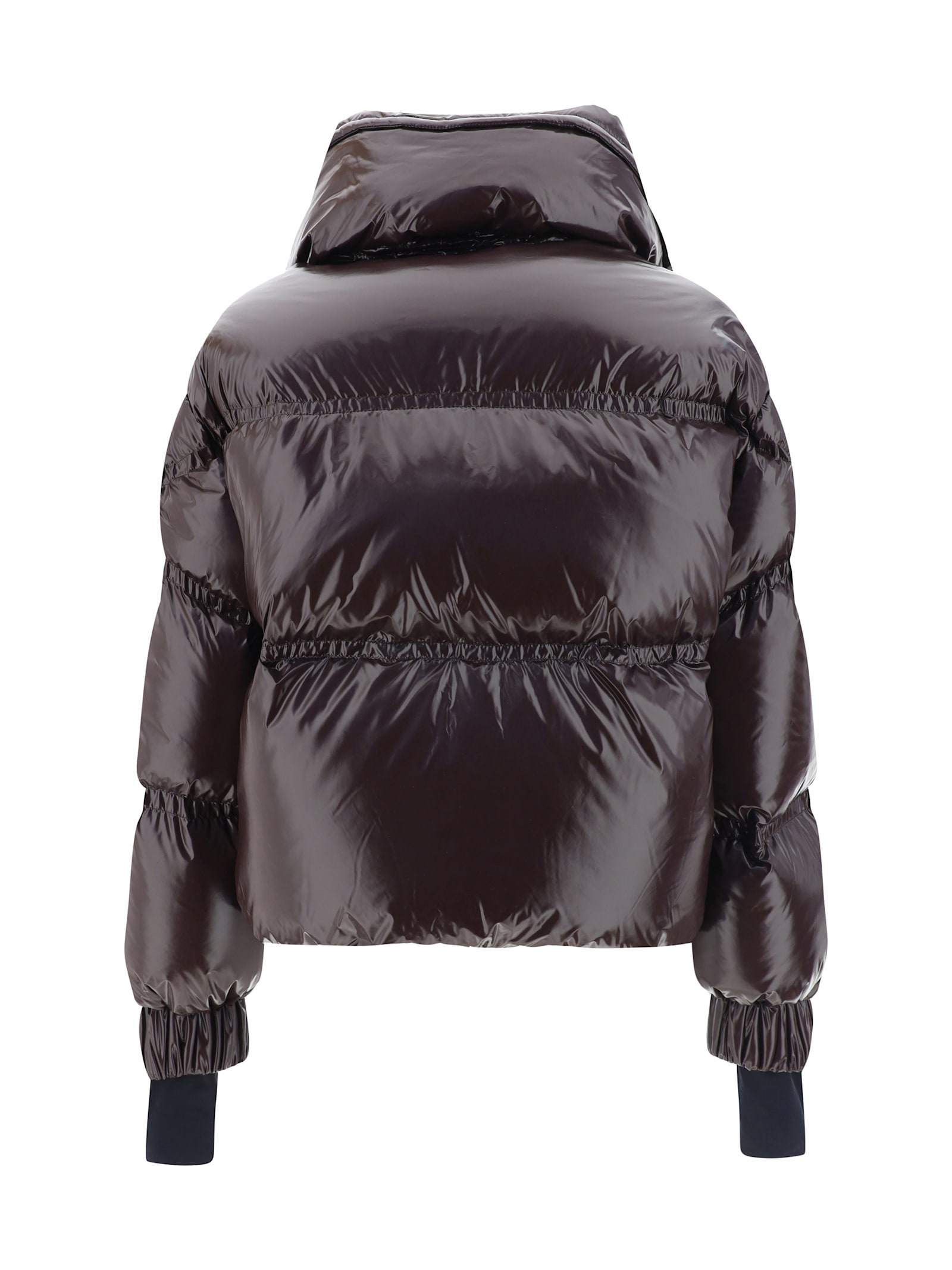 Shop Moncler Cluses High-shine Bomber Jacket In Taupe