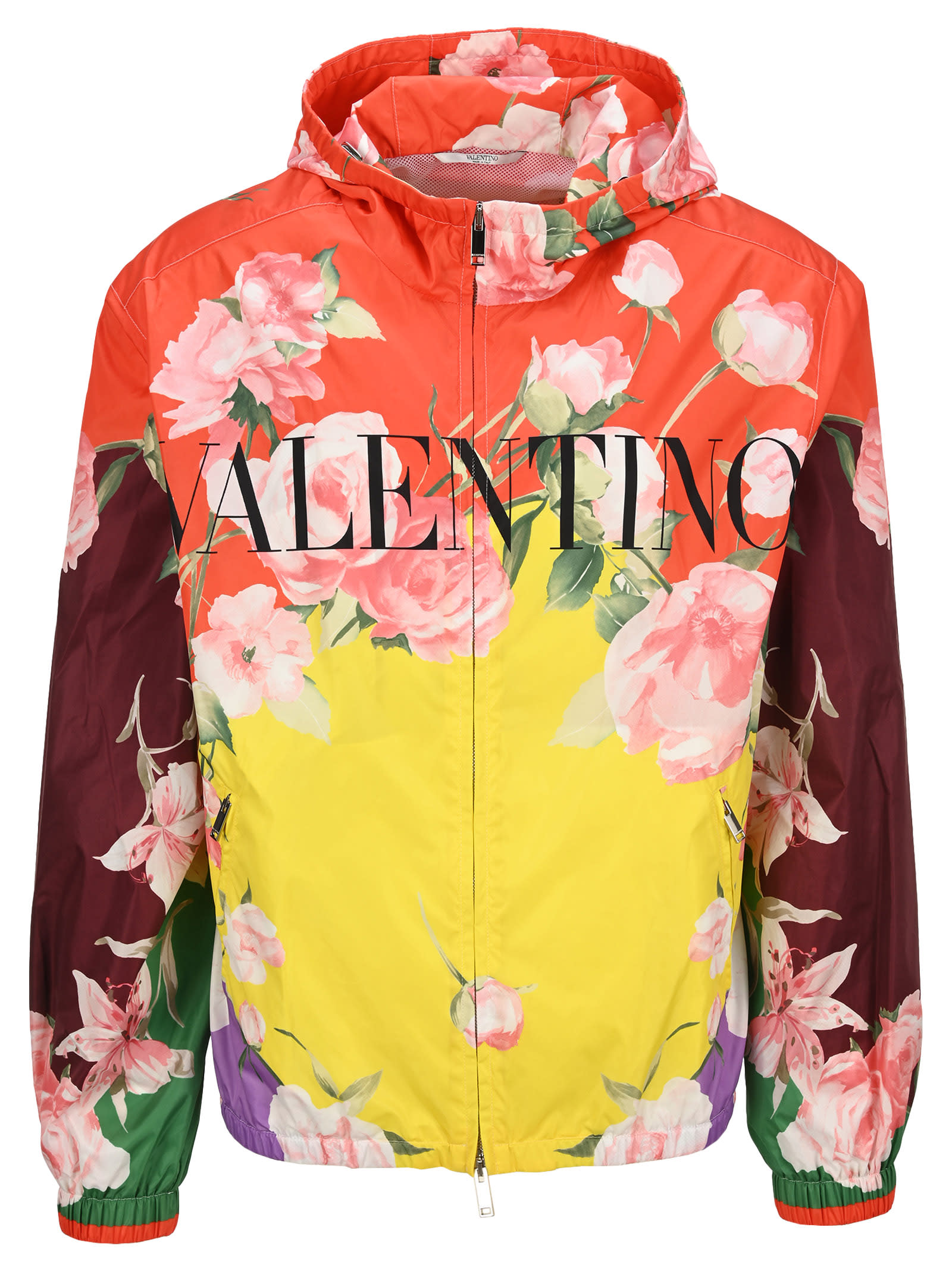 Valentino Flying Flowers Zipped Hooded Jacket In Multicolor