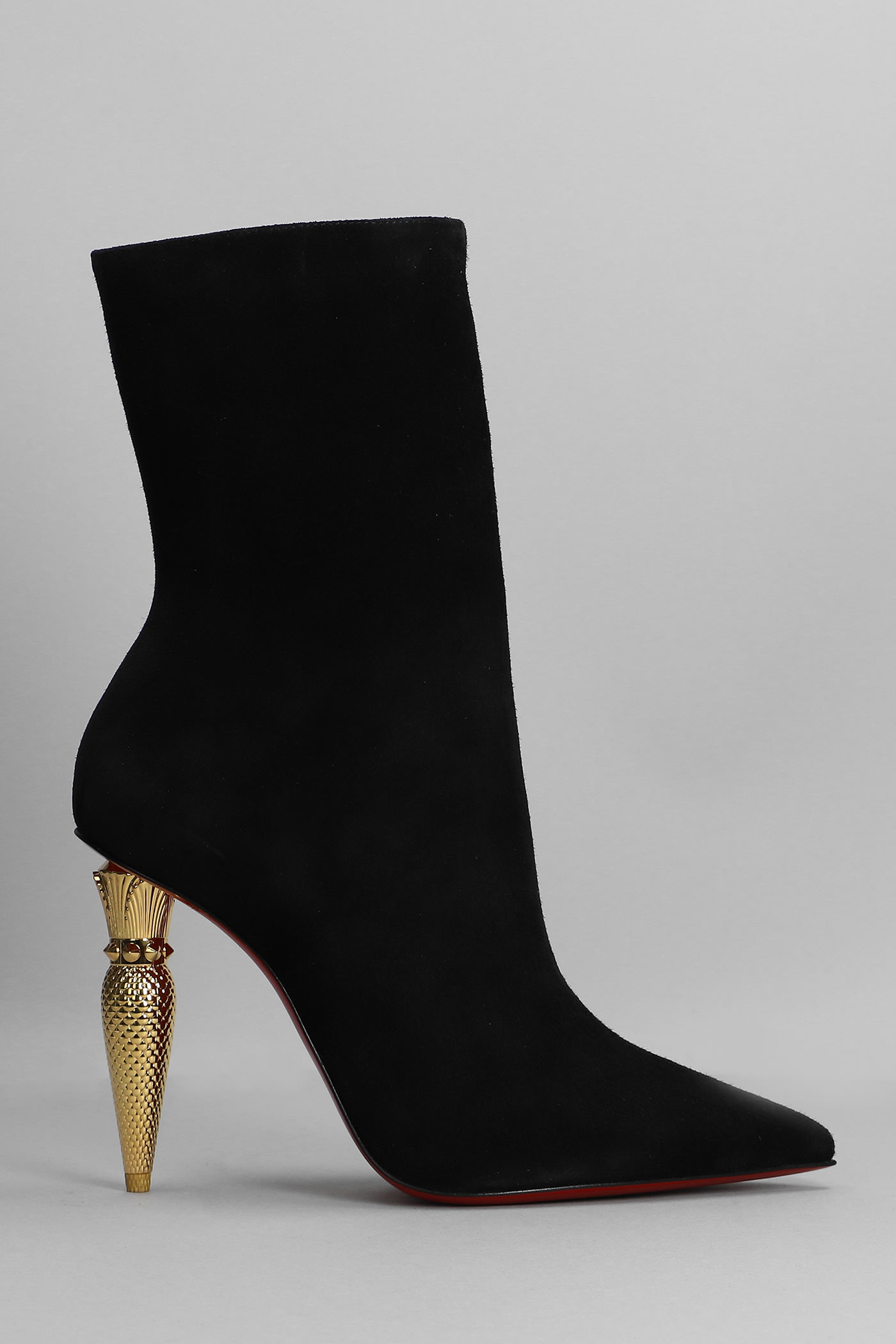 Christian Louboutin Lipbooty 100 High Heels Ankle Boots In Black Suede