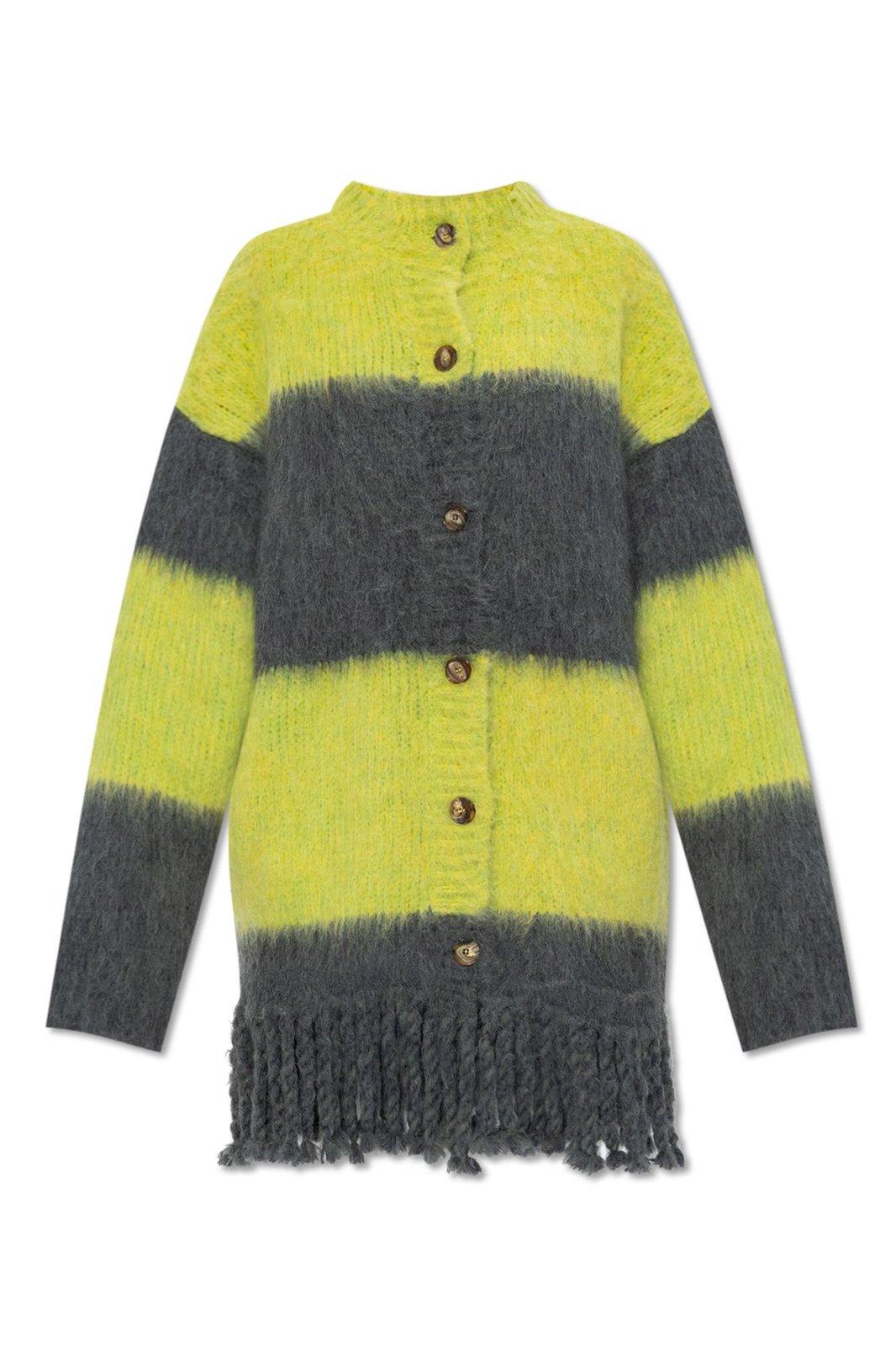 Shop Etro Striped Fringed Button-up Cardigan