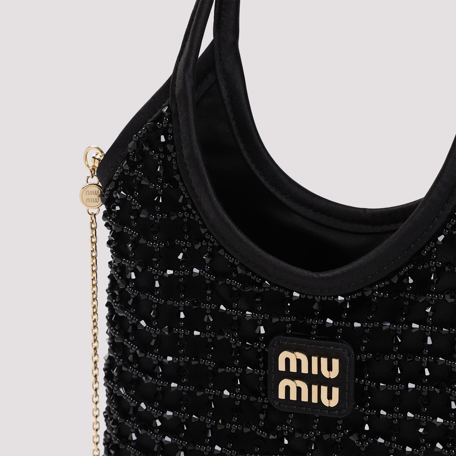 Miu Miu Women Embellished Satin Handbag In Nero