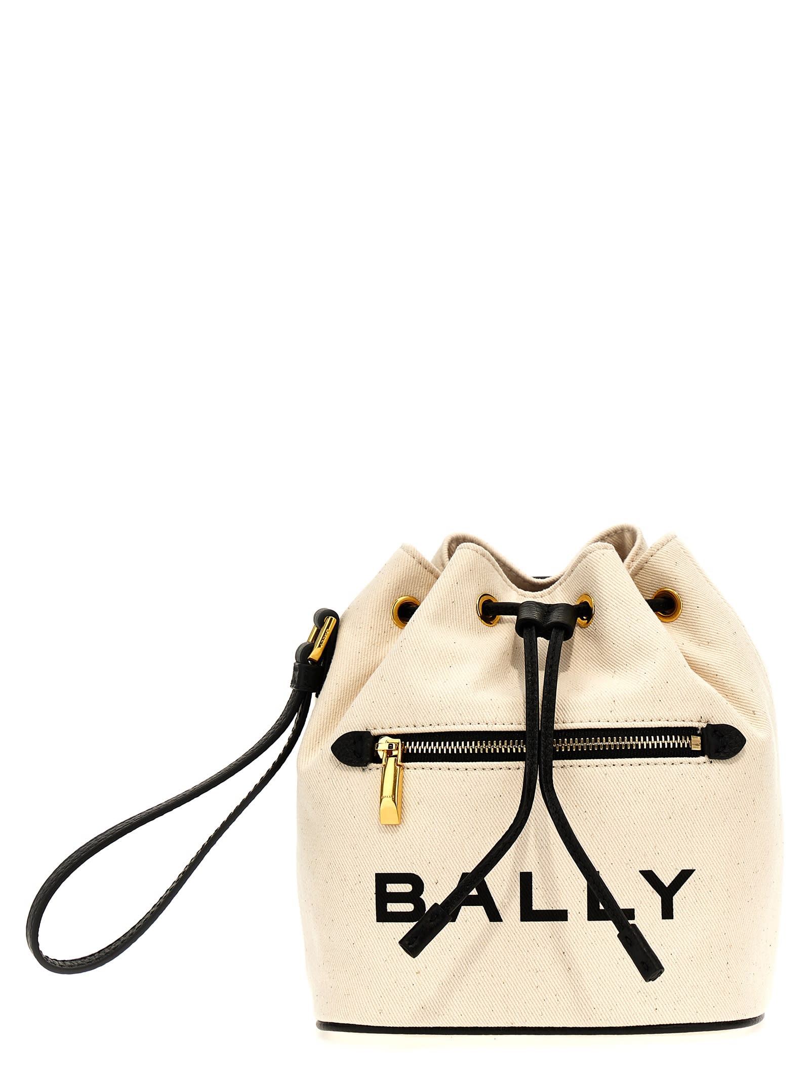 Shop Bally Bar Mini Bucket Bag In White/black