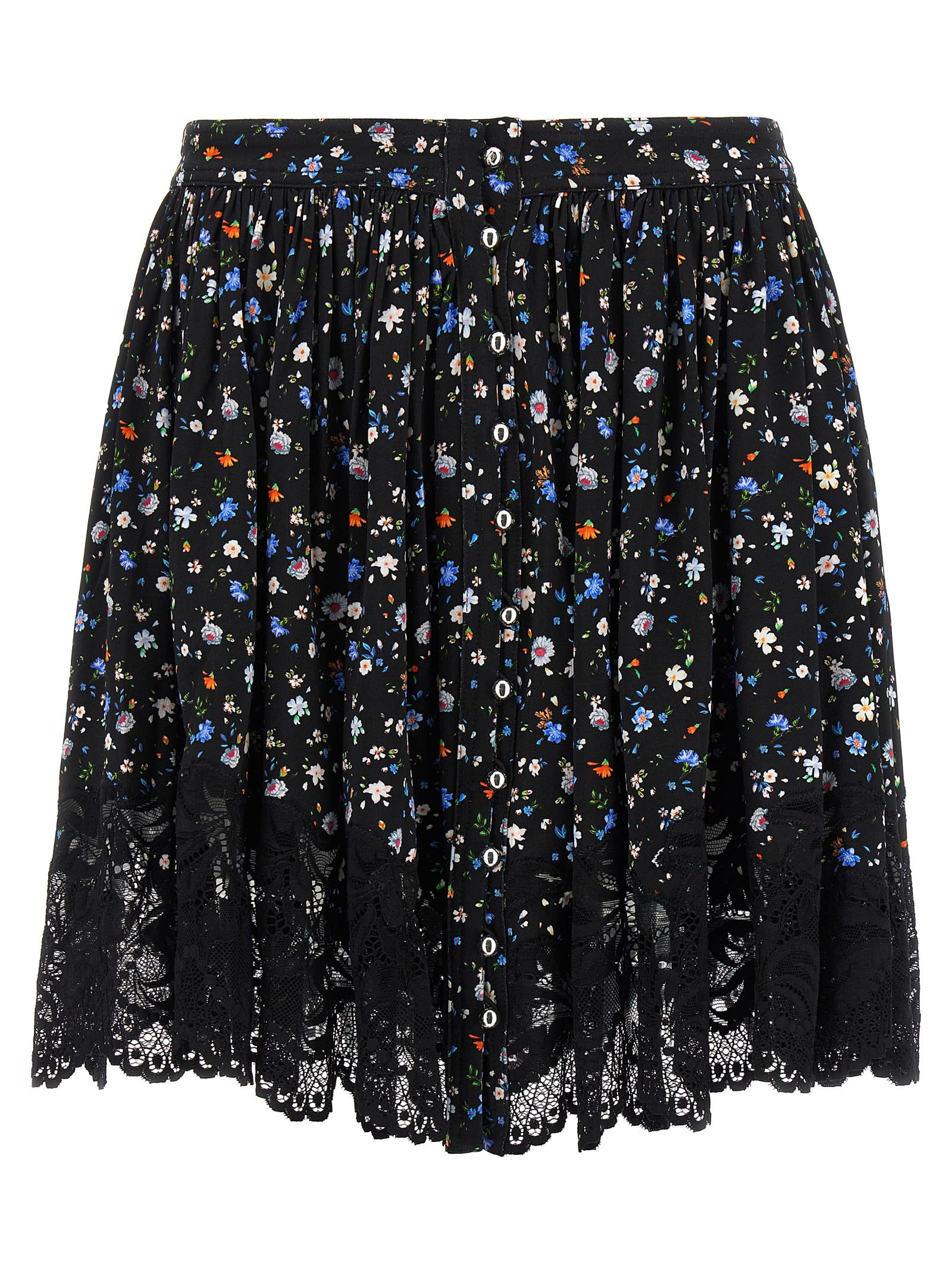 Rabanne Lace Floral Skirt Elastic Waistband In Black